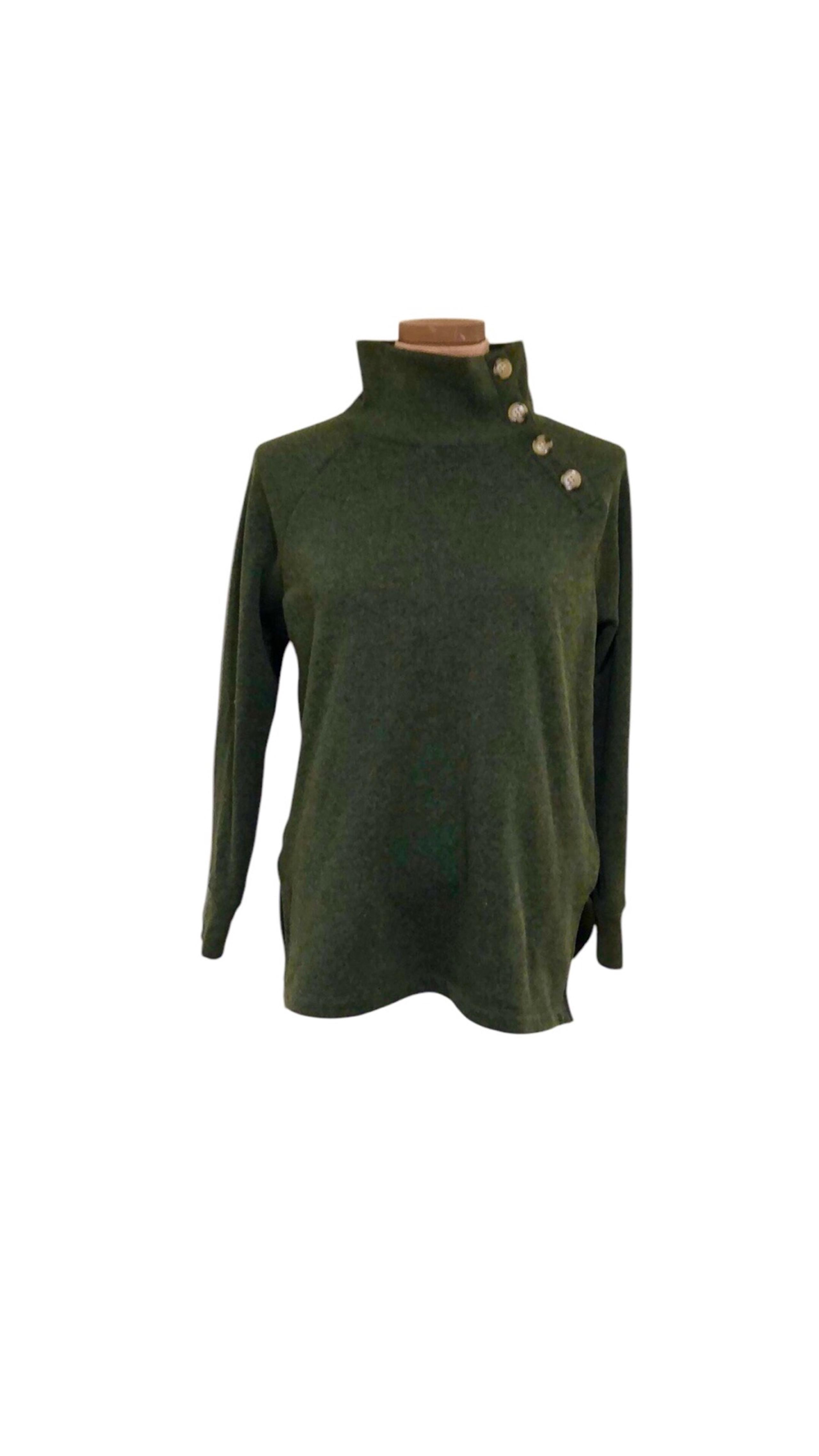 J Crew Wide Button Collar Sweatshirt Size XS Forest Green Cloudspun Fleece