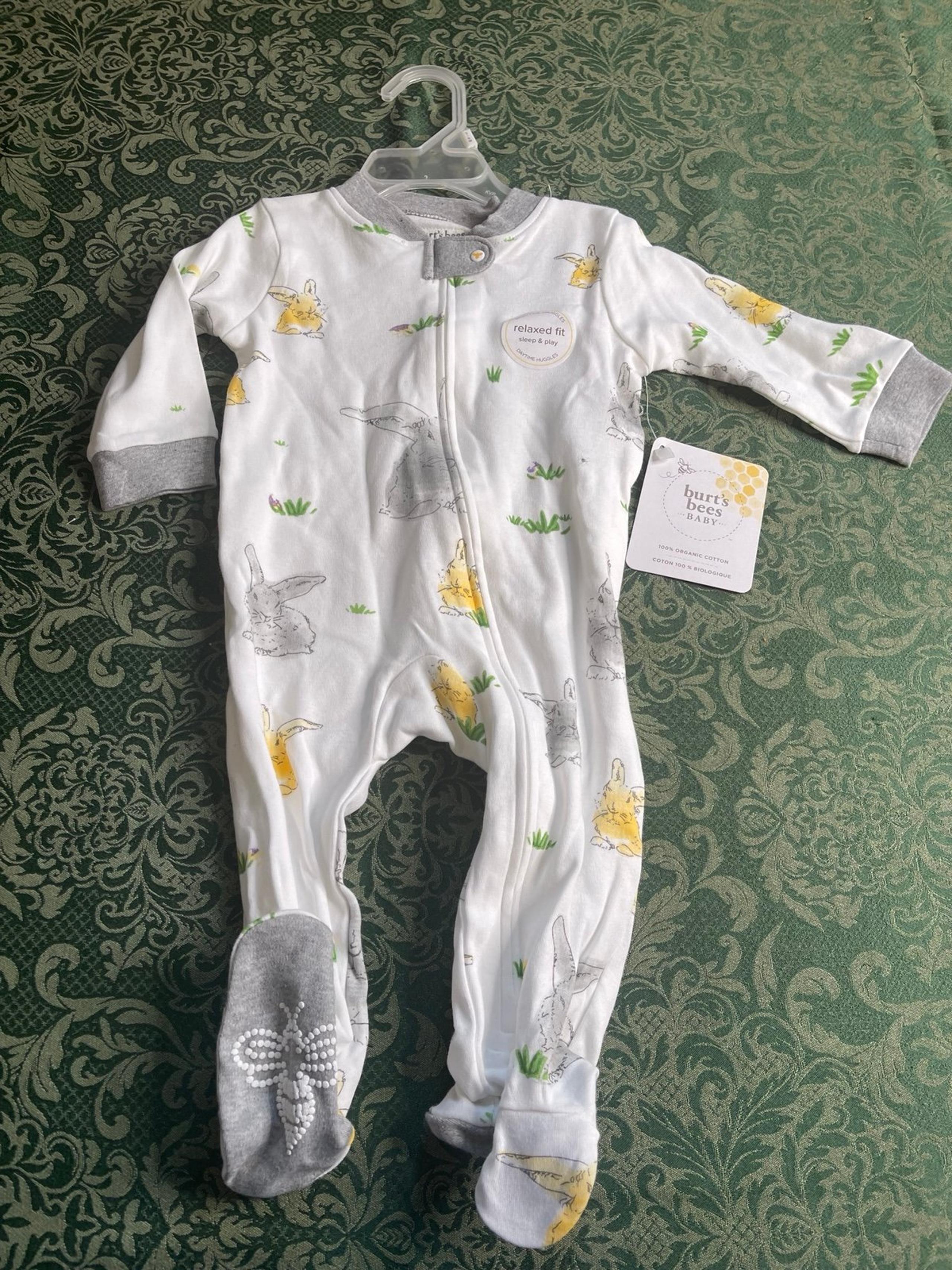NWT 3 6 m 6m 3m BURT's Bees bunny rabbit sleep play pajamas non slip skid footie
