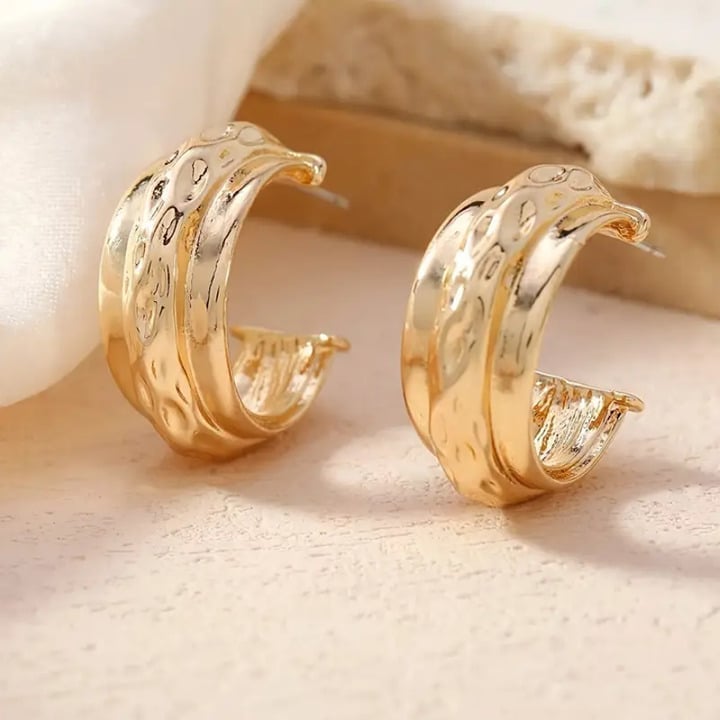 14K Gold Womens Chunky Etched Hoop Earrings Ladies New 14 Karat Silver Jewelry