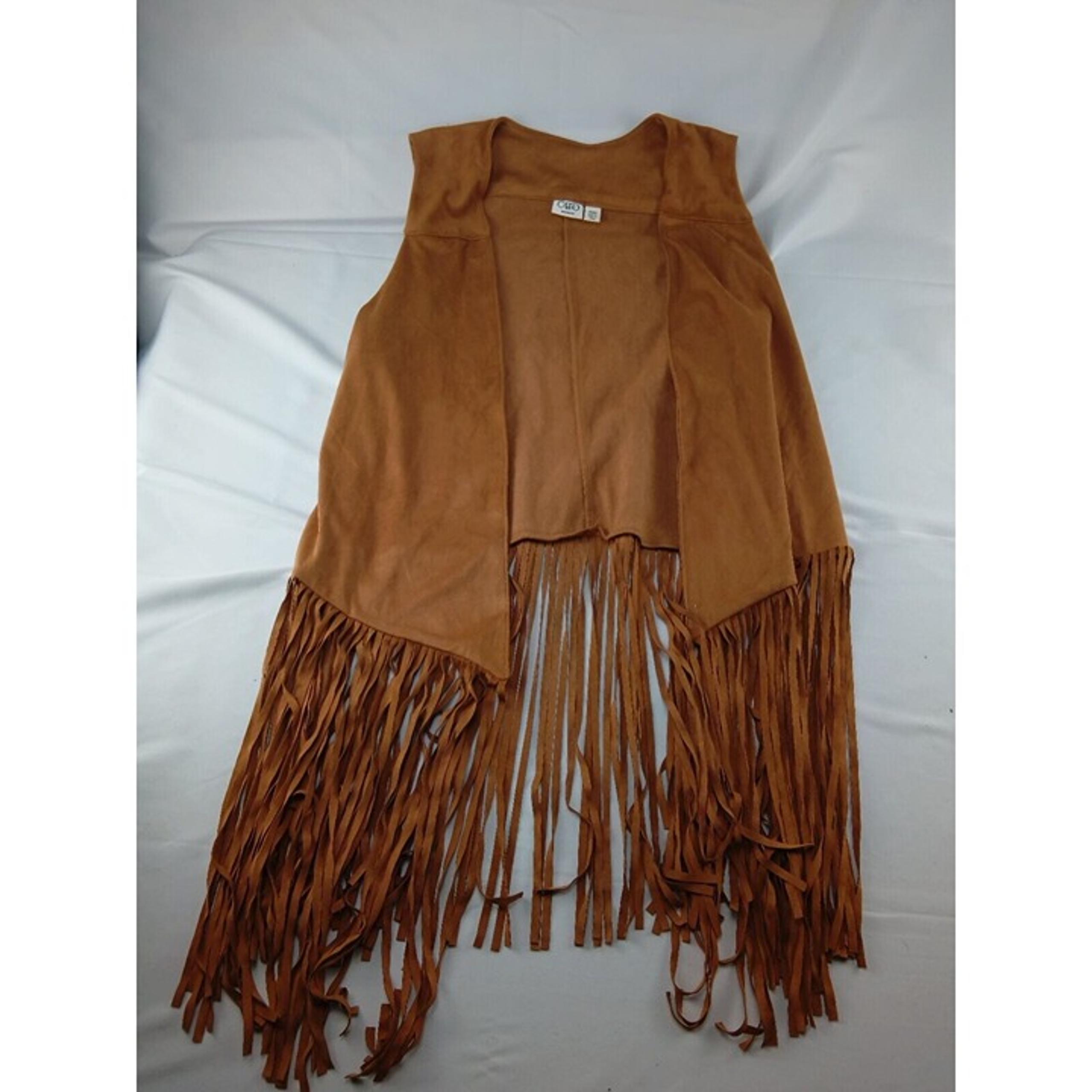 Women's Cato Brown Faux Suede long Fringe Brown Vest 70s Hippy