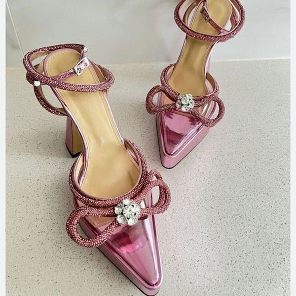 MACH & MACH Double Crystal Bow Platform Pump Pink *please see all pictures