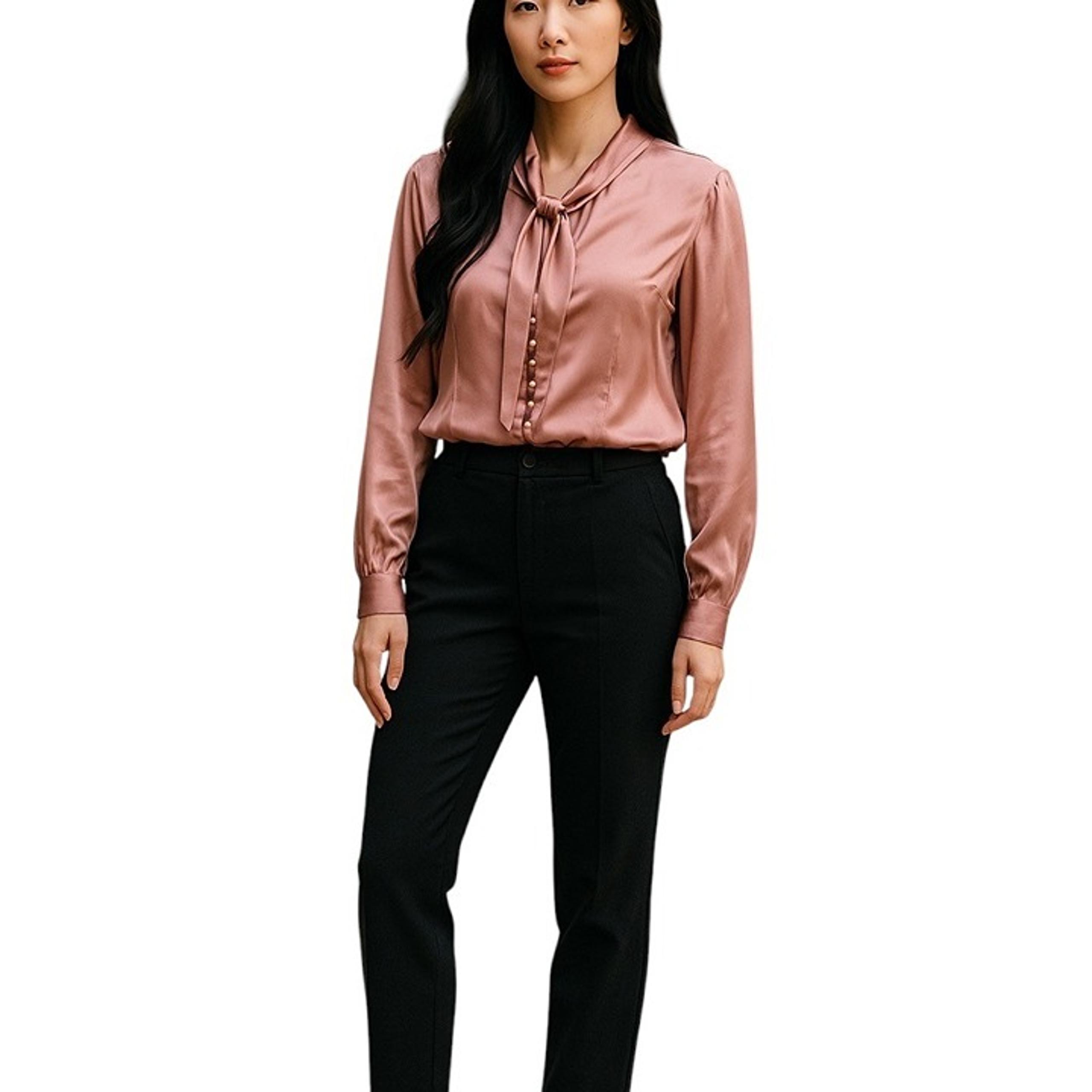 Nasty Gal Tie Neck Button Down Satin Blouse Pink Size 10 Glam Holiday Minimalist