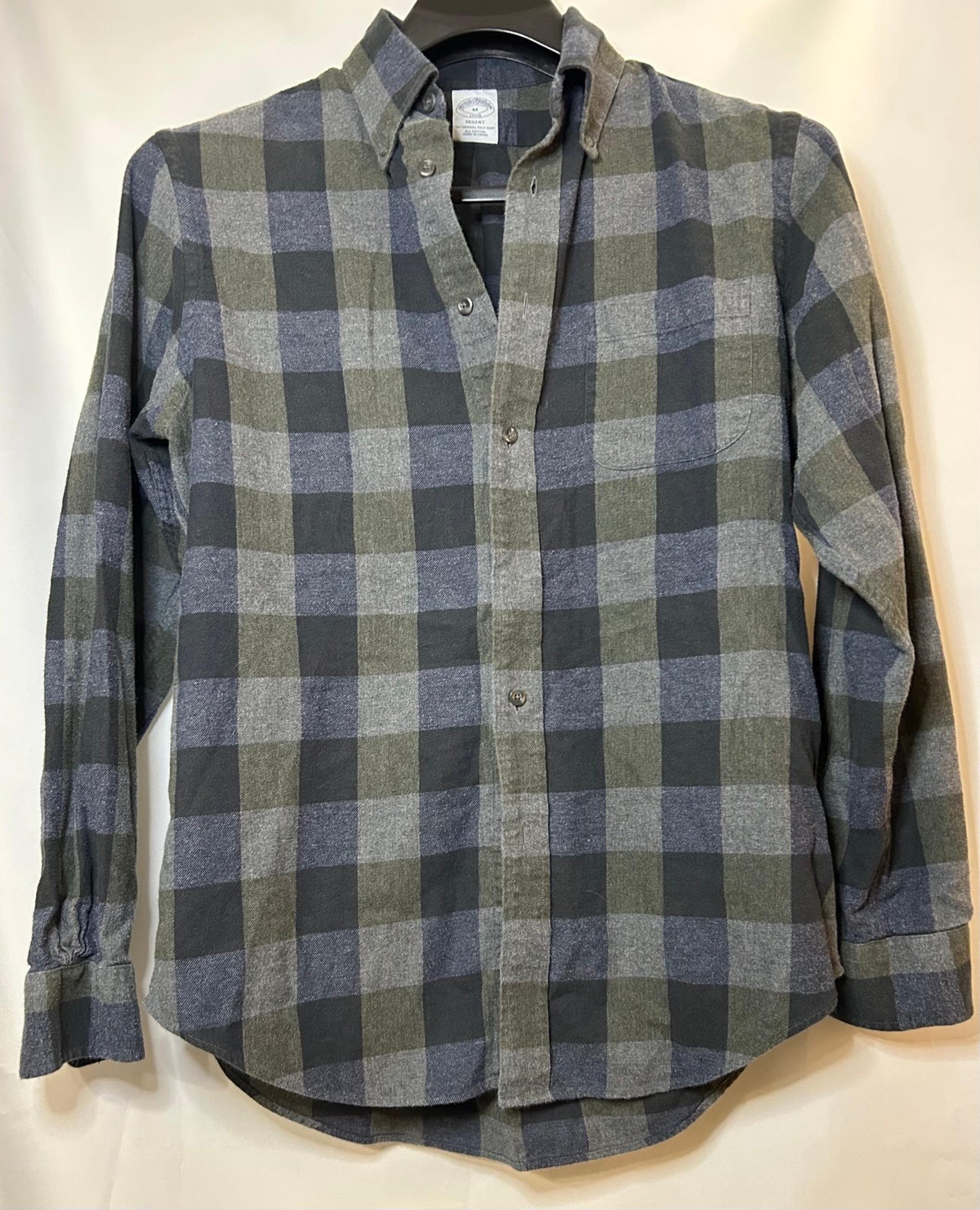 Brooks Brothers Men’s Flannel Shirt Blue-green-gray Plaid Long Sleeved Sz M