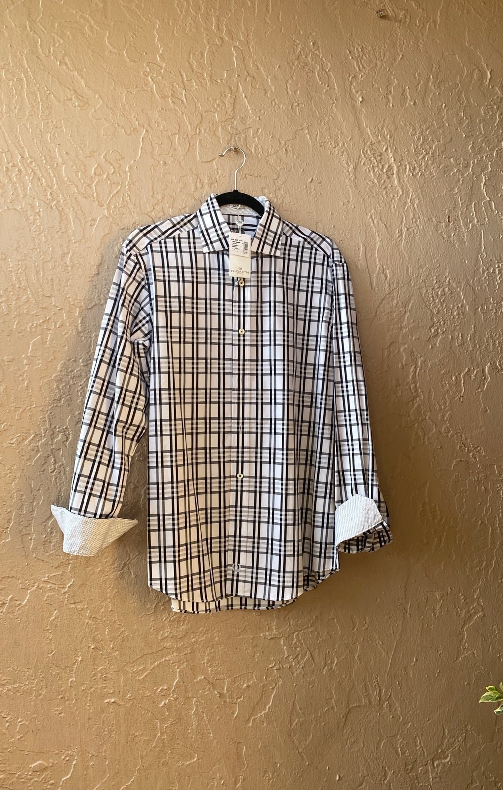 NEW Bugatchi Uomo Black & White Long Sleeve Button Down Dress Shirt - Small
