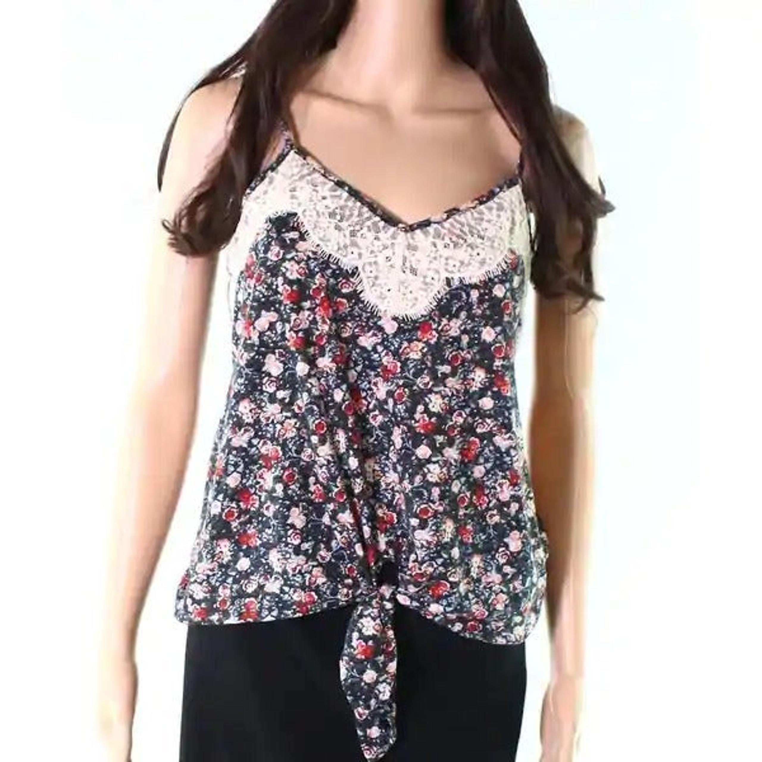 Xhilaration Blue Floral lace tie  top