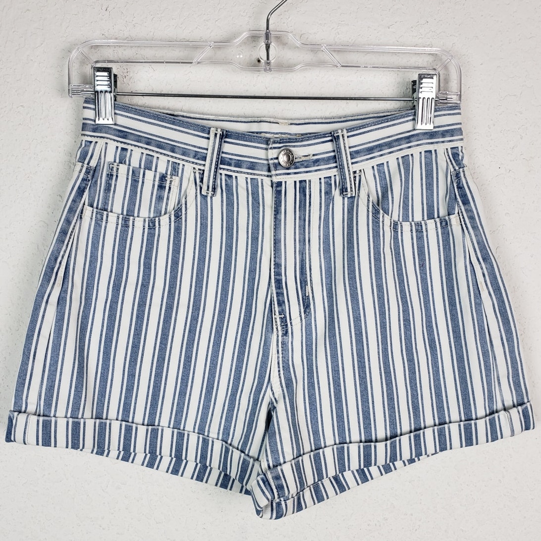 American Eagle Outfitters 0 Striped Denim High Rise Mom Jean Relaxed Short