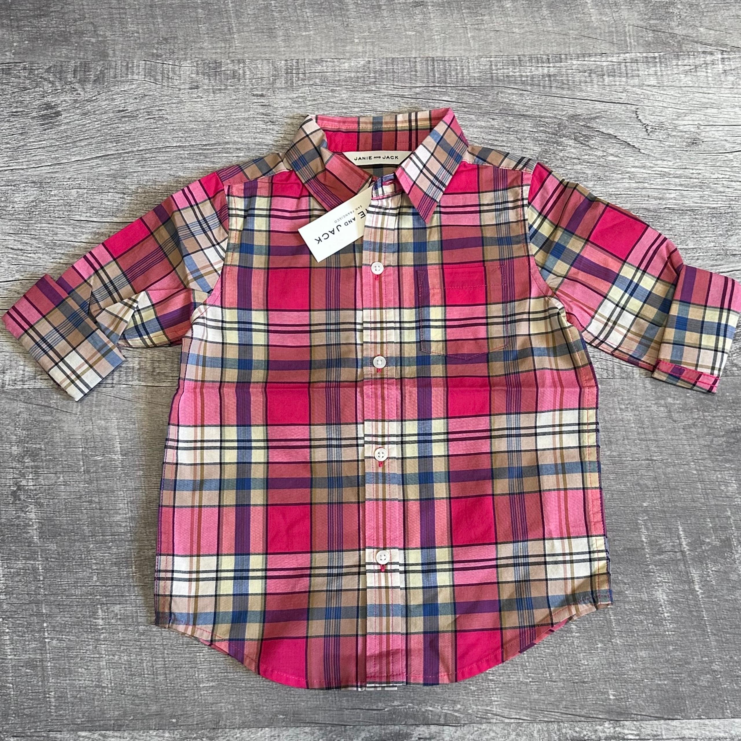 Janie and Jack NEW Azalea Plaid Button Down Shirt Boys 3T Long Sleeve Cotton