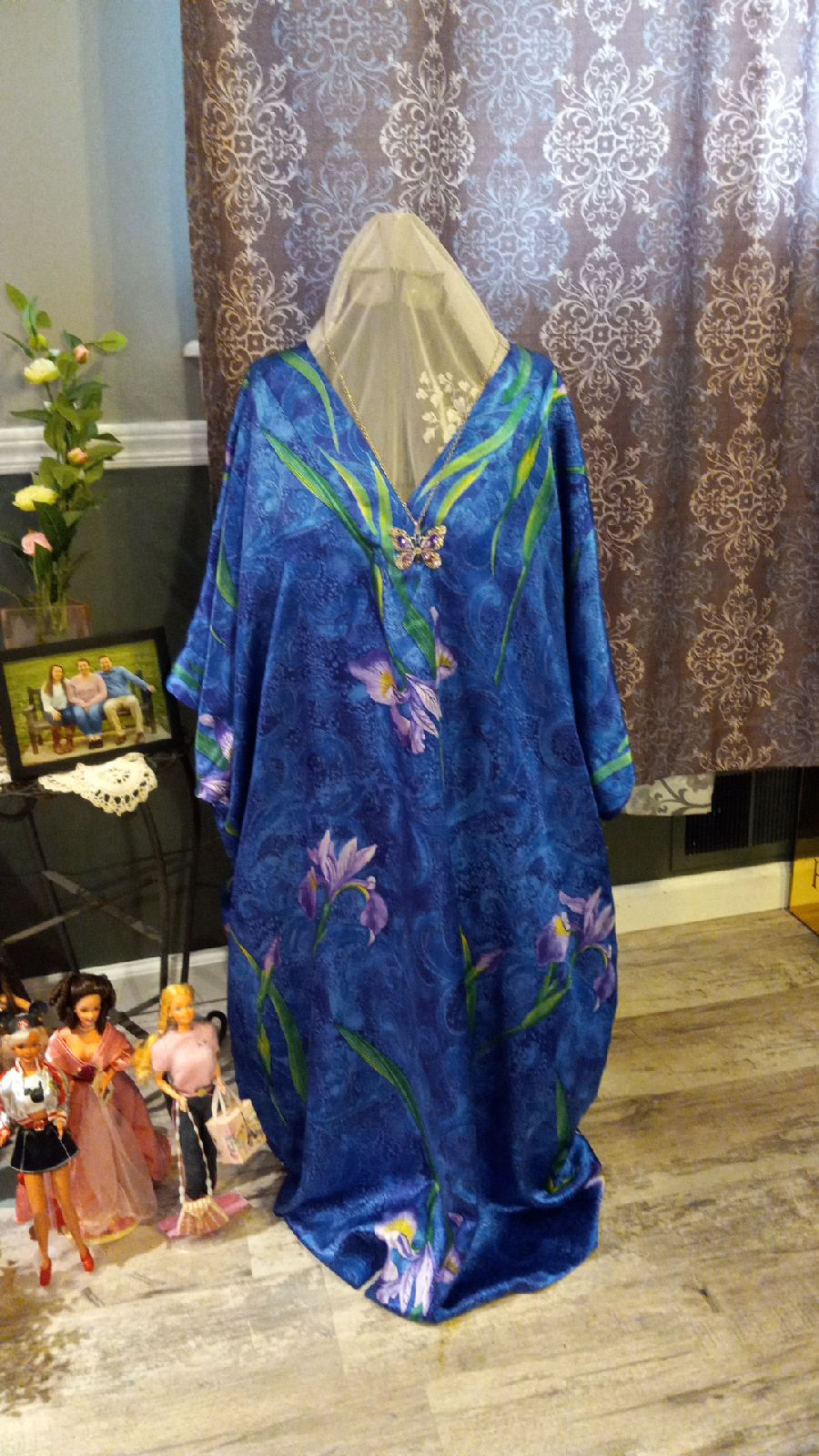 Watercolor Iris print moo moo house dress cover up