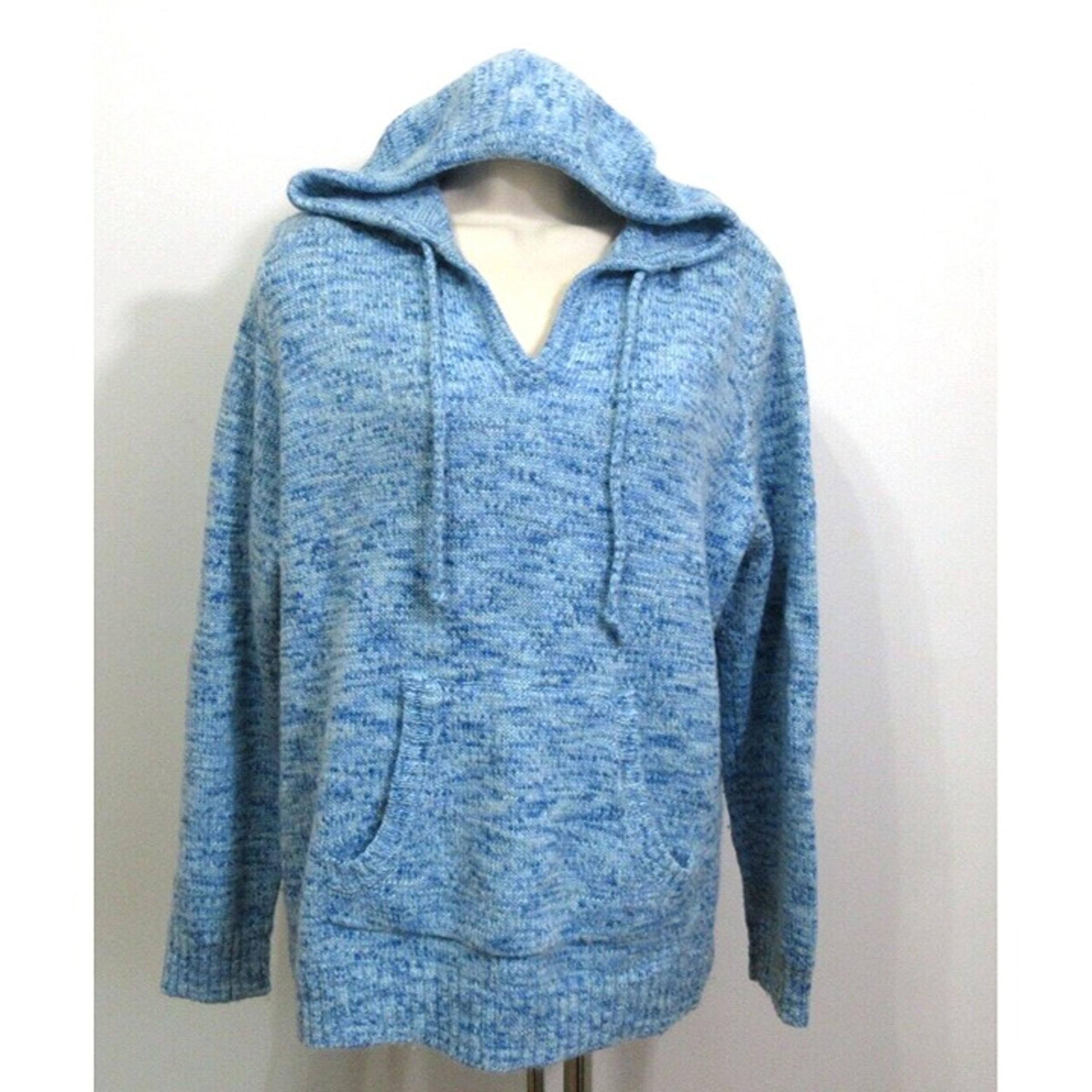Venezia Sweater Womens 18/20 Blue Variegated Wool Blend Hooded Kangaroo Pocket