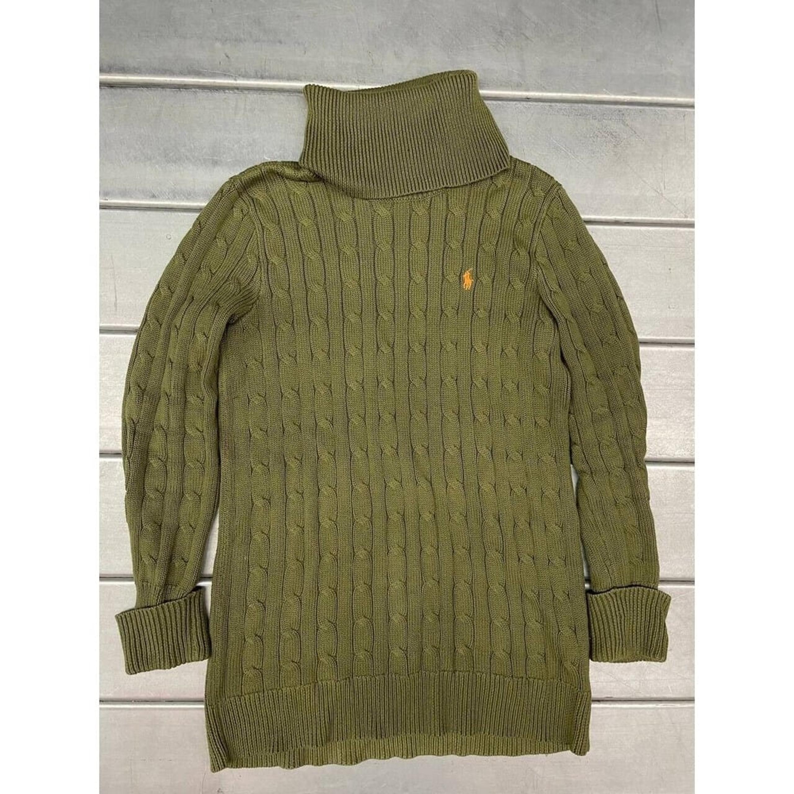 Ralph Lauren Sport Cable Knit Green Turtleneck Sweater Womens Size Medium