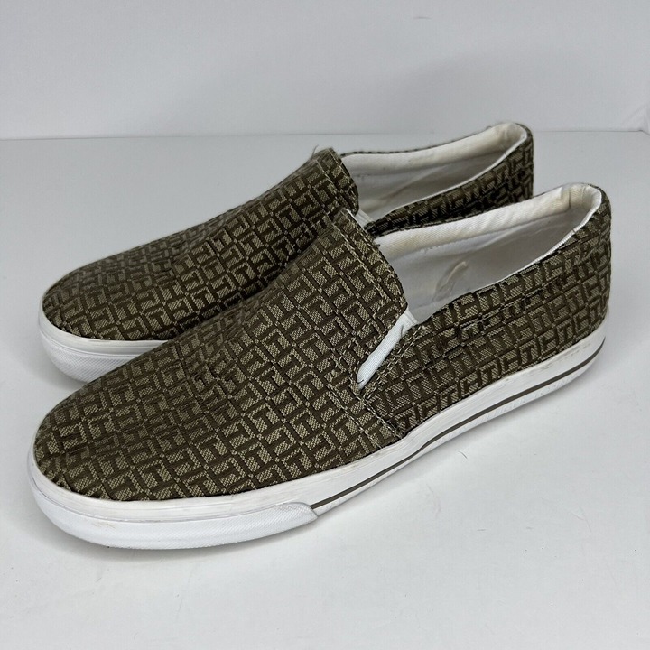 Tommy Hilfiger Gold Lebriz Canvas Slip On Loafers Womens Size 8 Casual Shoes
