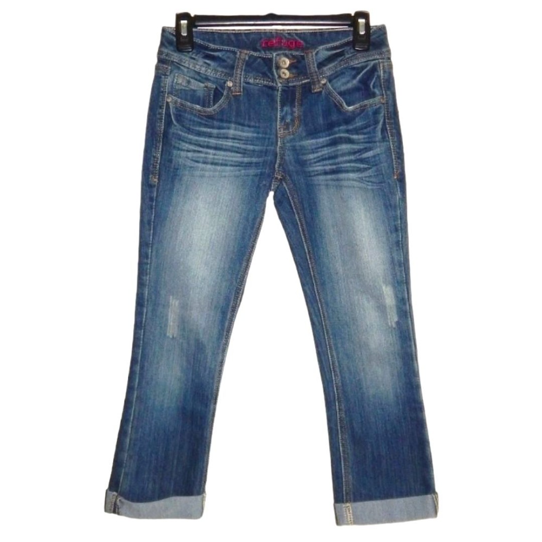 REFUGE women juniors size 2 boyfriend mid-rise cropped capri blue jeans