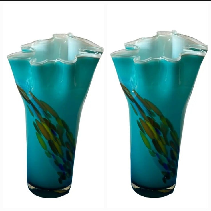 HAND BLOWN Artistic Handblown Glass Vases 2ct NWOT