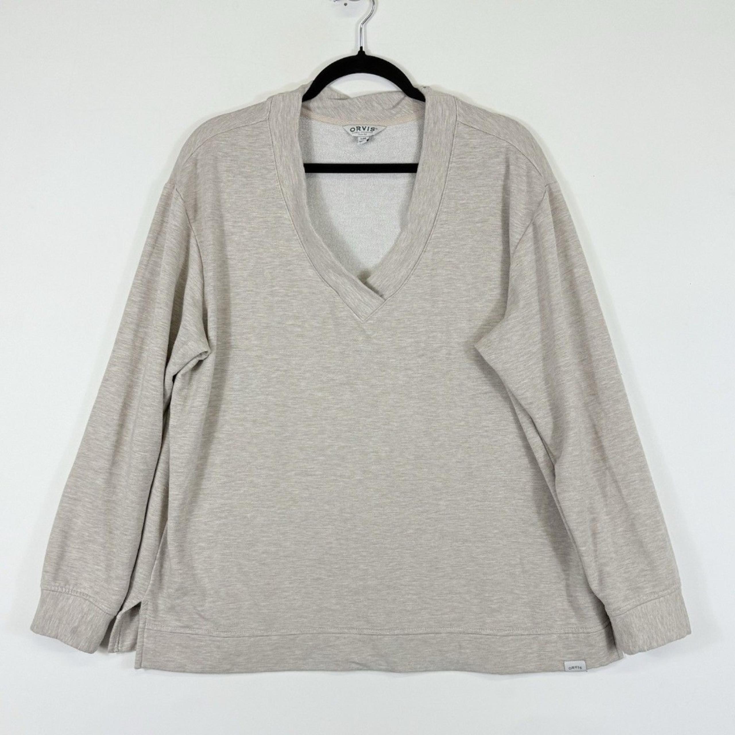 Orvis Womens Large Oat Beige Pullover V-Neck Soft Outdoors Travel Sweatshirt Top
