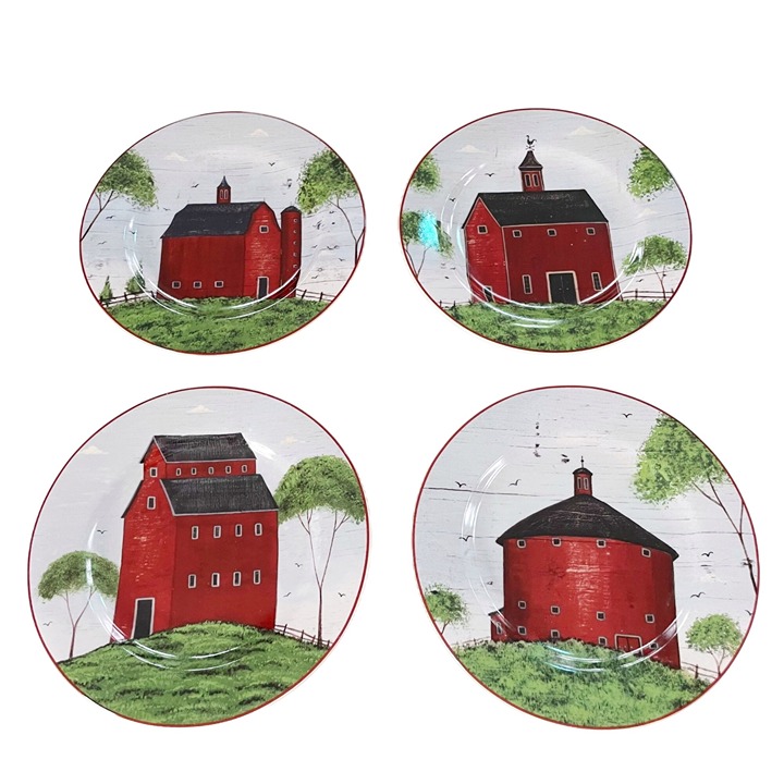 Sakura BARNS by Warren Kimble Set of 4 Vtg 1998 8 Salad/Dessert/Luncheon Plates