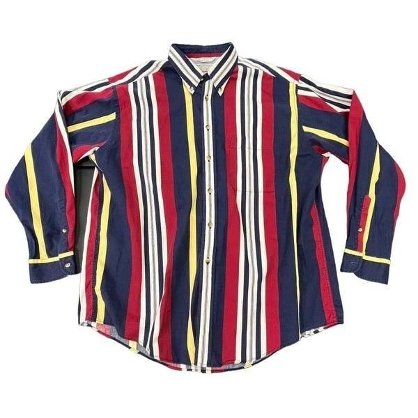 90s Nautica Color Block Striped Long Sleeve Button Up Shirt Sz XL