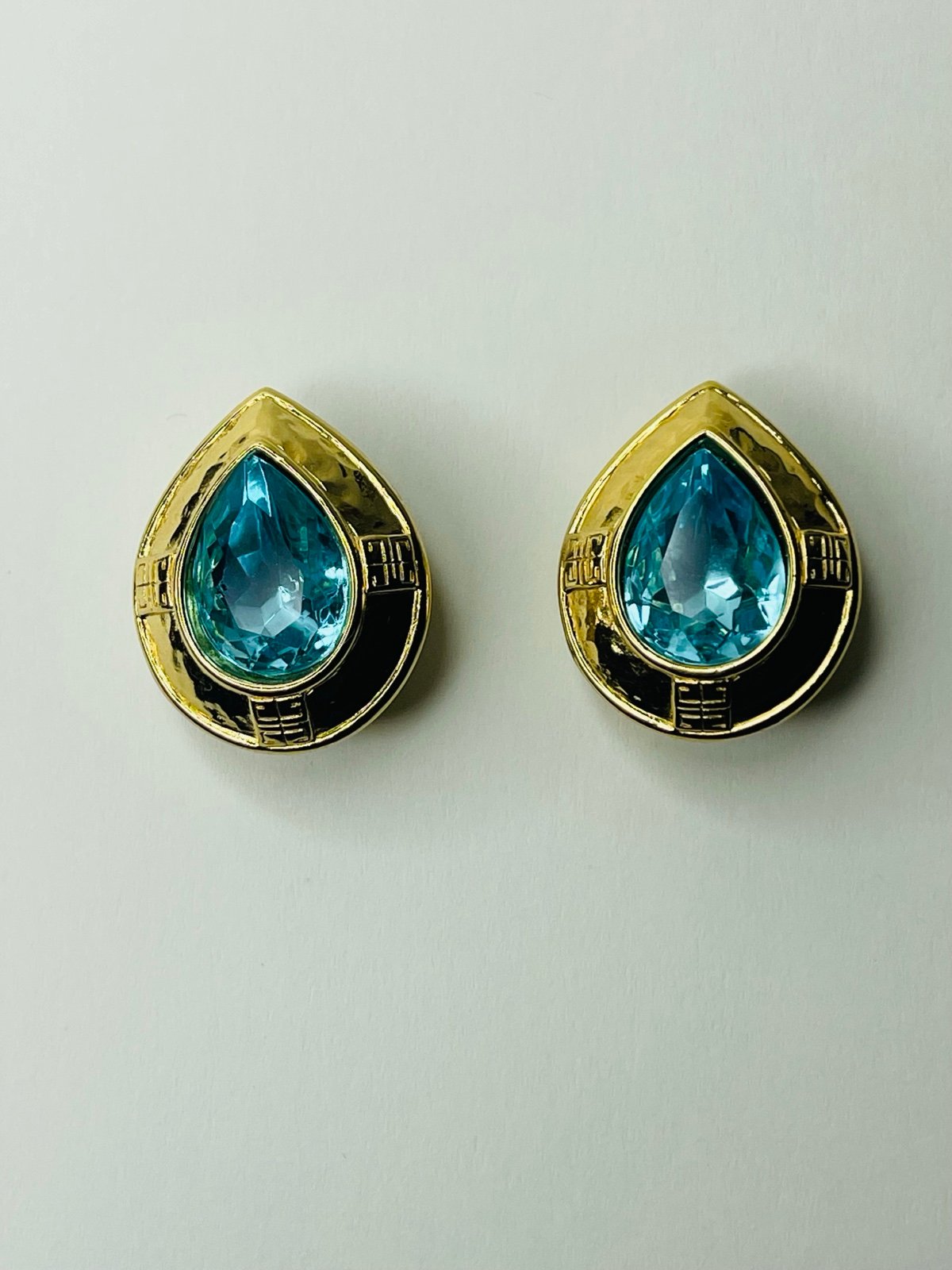 Vintage Givenchy Blue Topaz Teardrop Clip Earrings