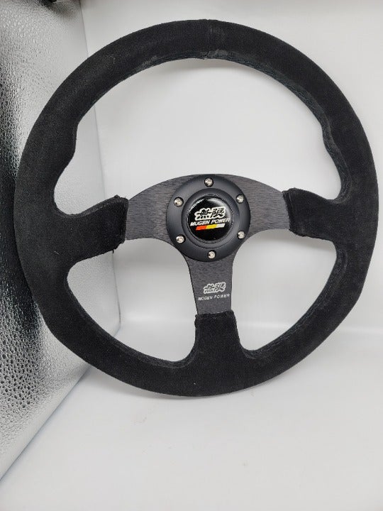 BRAND NEW 14 MUGEN Style Racing Black Stitching Suede Sport Steering Wheel