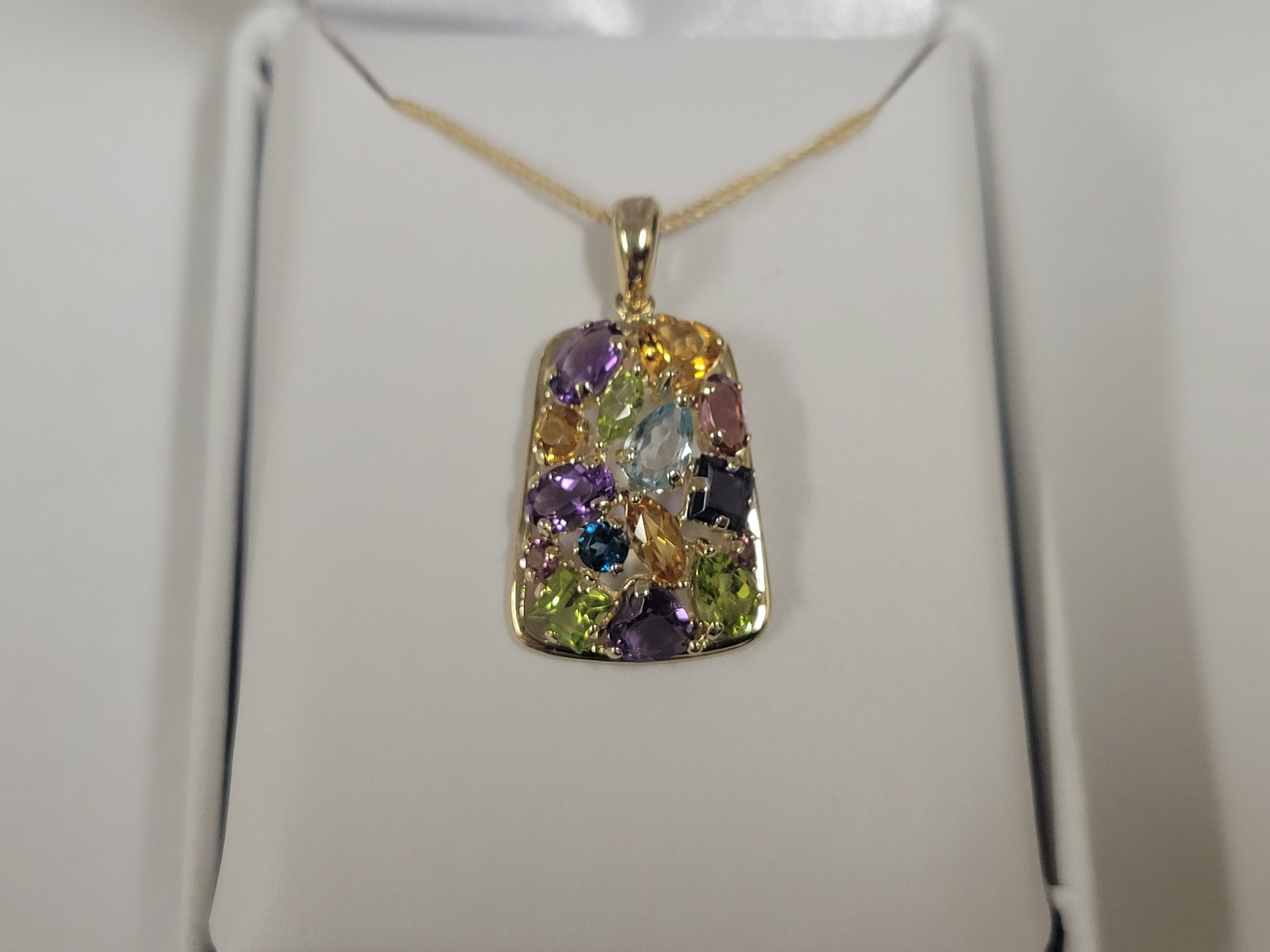 14k Multi-Shape Colored Gemstones Ladies Yellow Gold Pendant