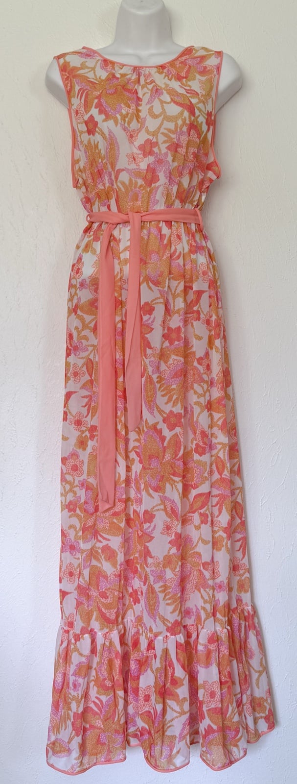 Women’s 70s VTG Henson Kickernick Sheer Nightgown Peach Floral size 36