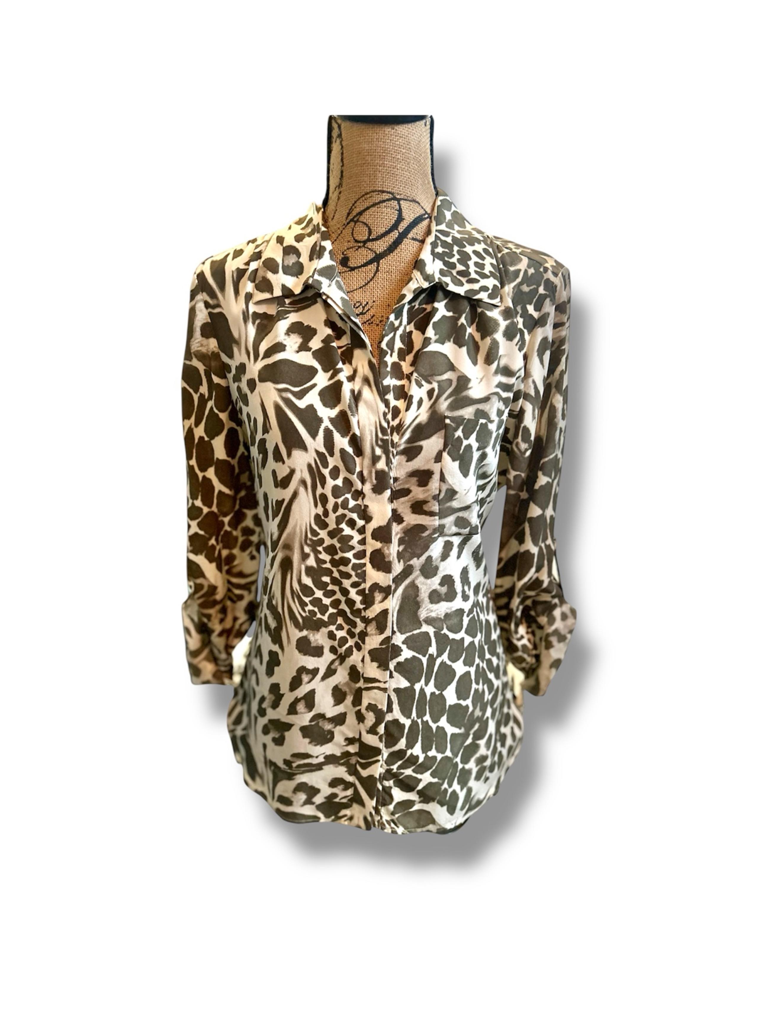 Diane von Furstenberg Lorelei Two Print Top in Feather Leopard 100% Silk Size 10