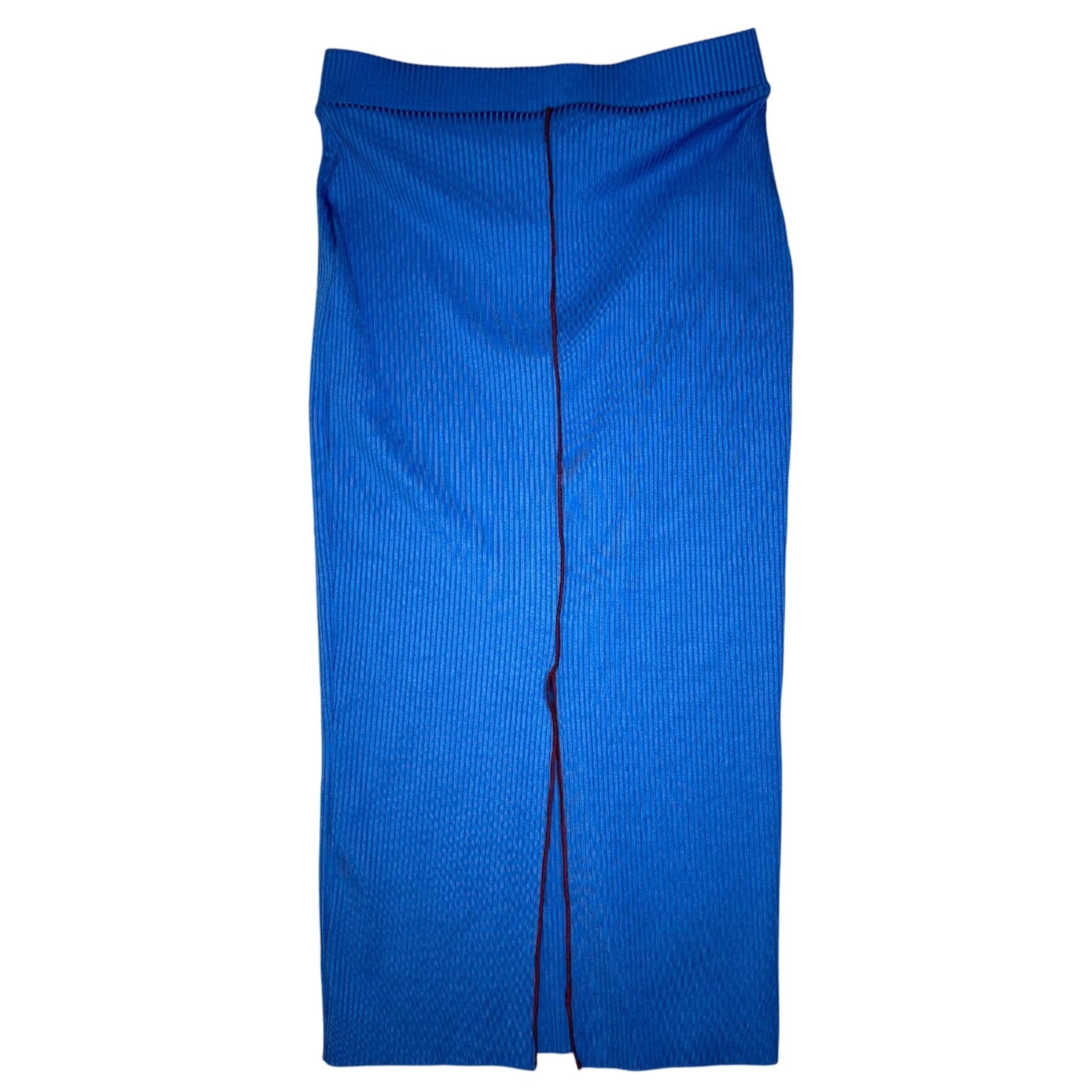 NWT Zara Womens Pencil Skirt Size Medium Knit Ribbed Midi Bluish Stretch New