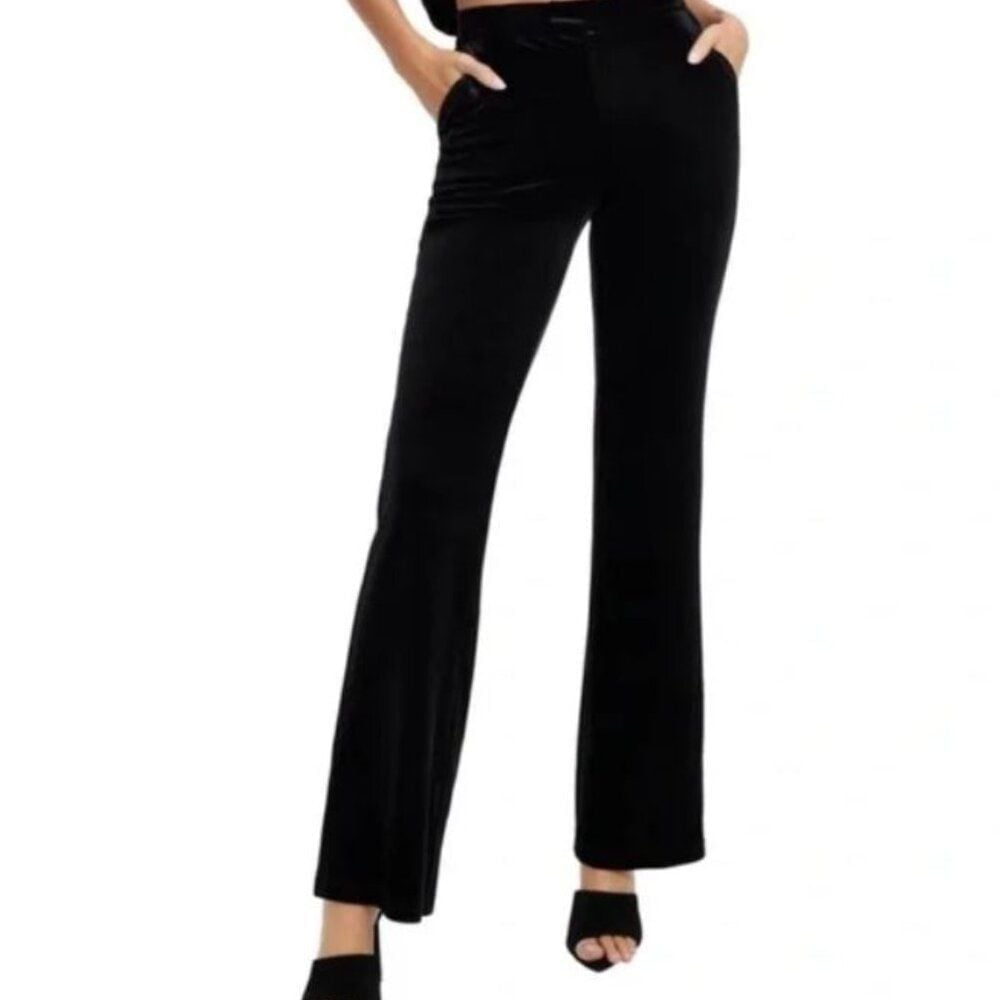 Good American Black Velvet High Waist Flared Women's Pants 1