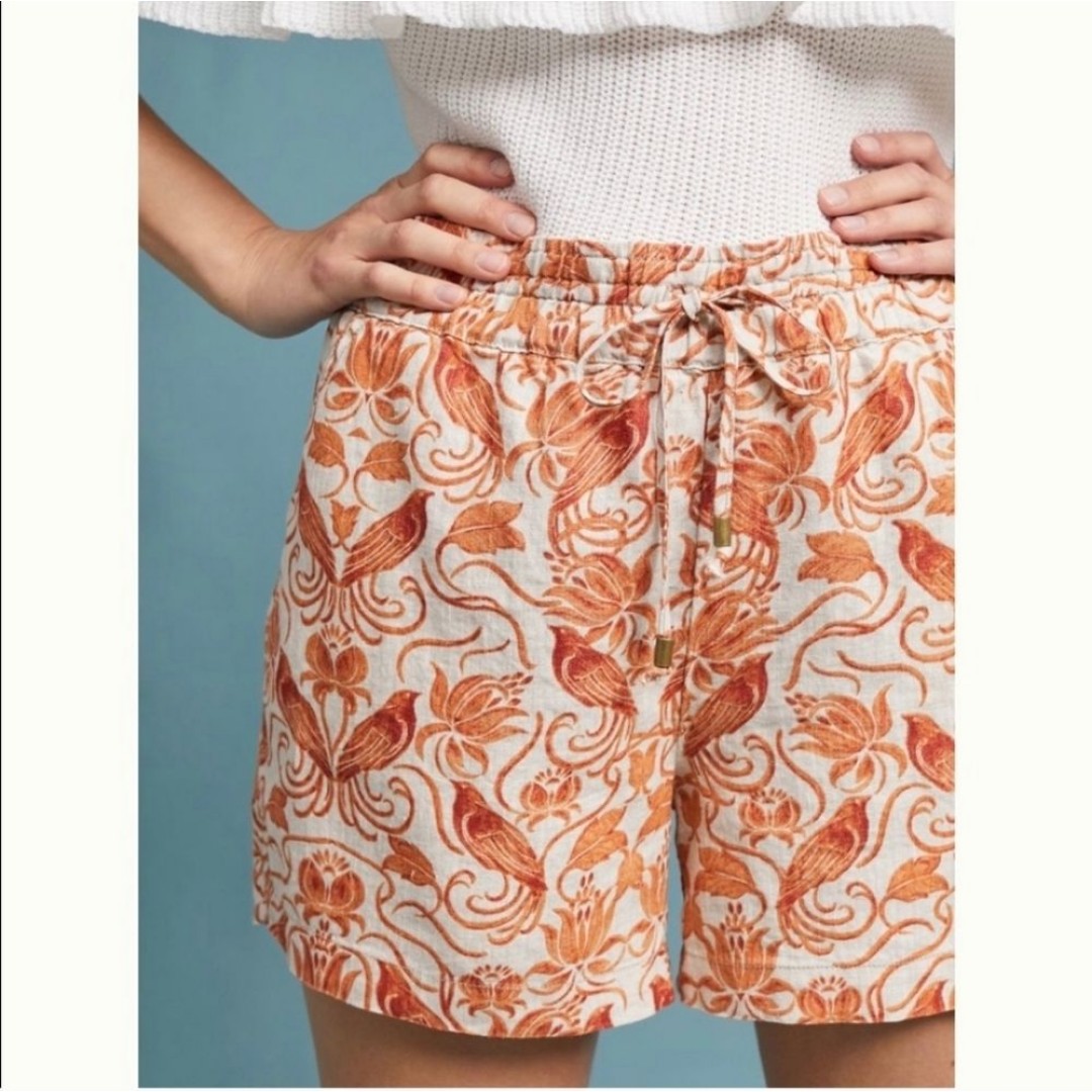 Anthropologie Jolene Linen Shorts Birds Floral S