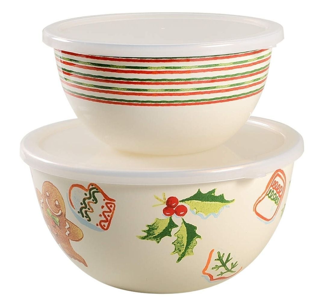 Lenox Home for The Holidays Metal Bowls W/ Lids Set of 2 Christmas