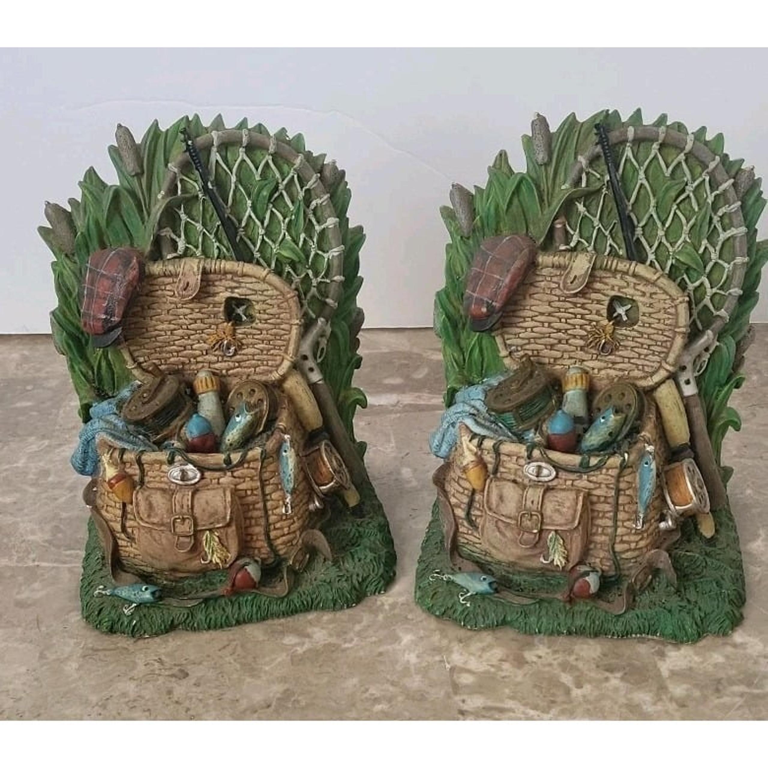 Retro Vintage Fishing-Themed Bookends - Americana Collection - Great Condition