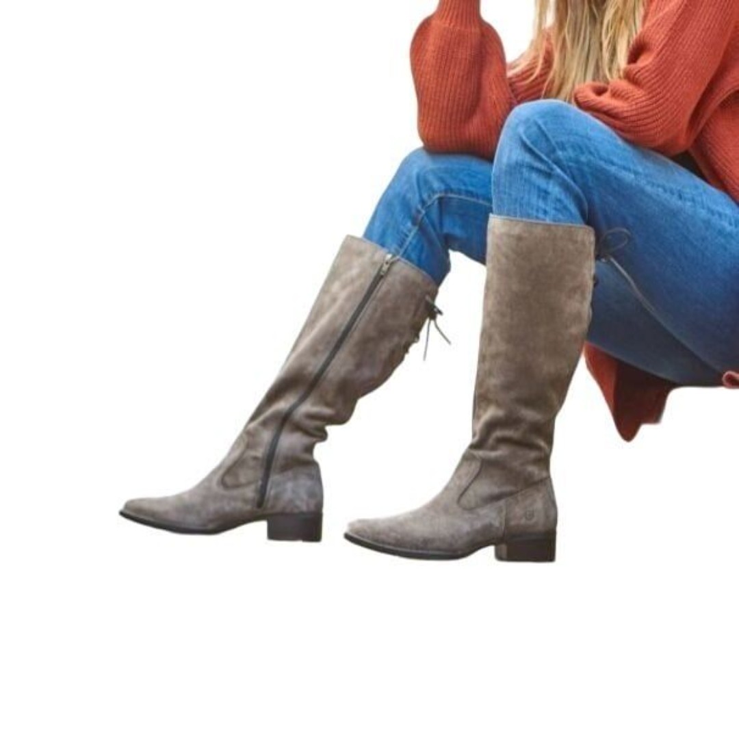 Born Cotto NWB Sz 8 Gray Suede Leather Lace Up Back Tall Boots