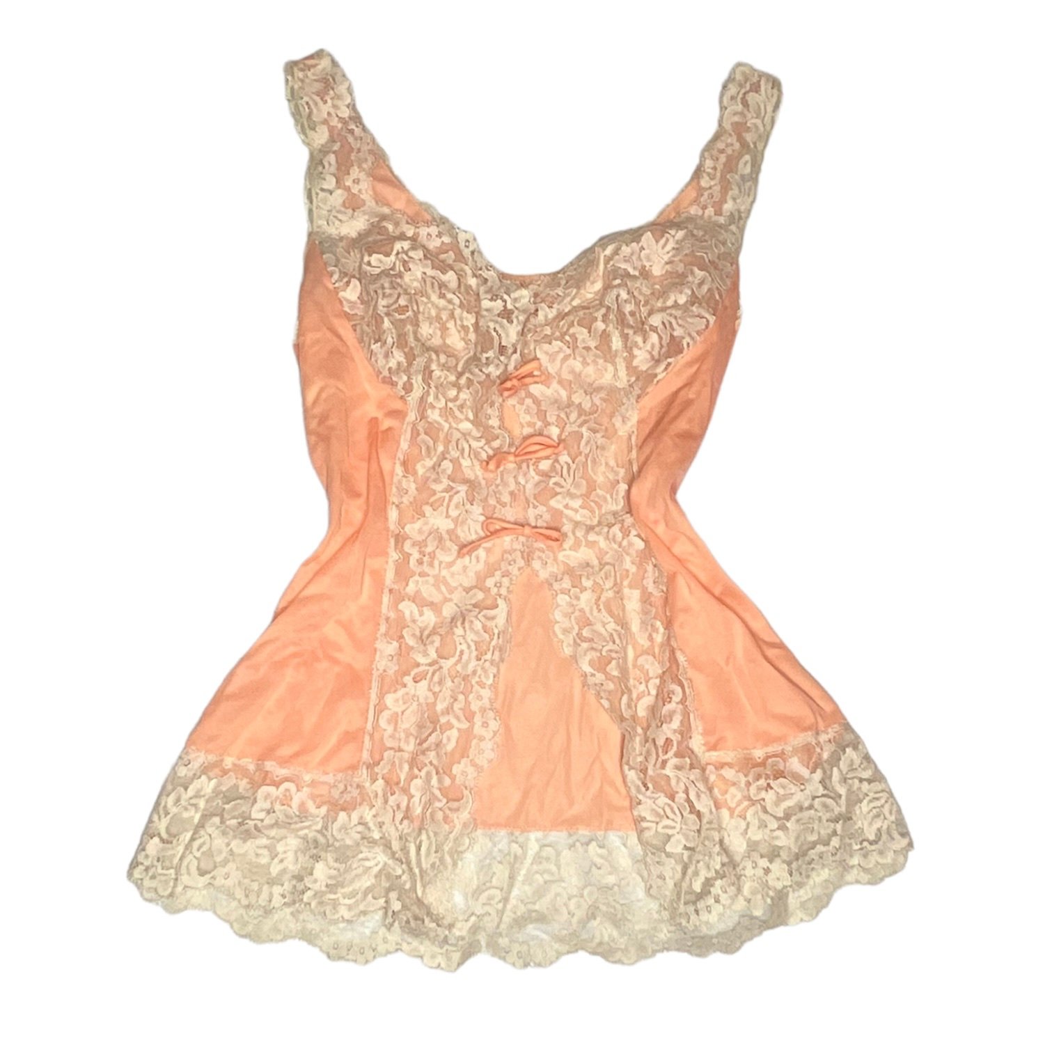 Vintage Coral Pink Floral Lace Chemise