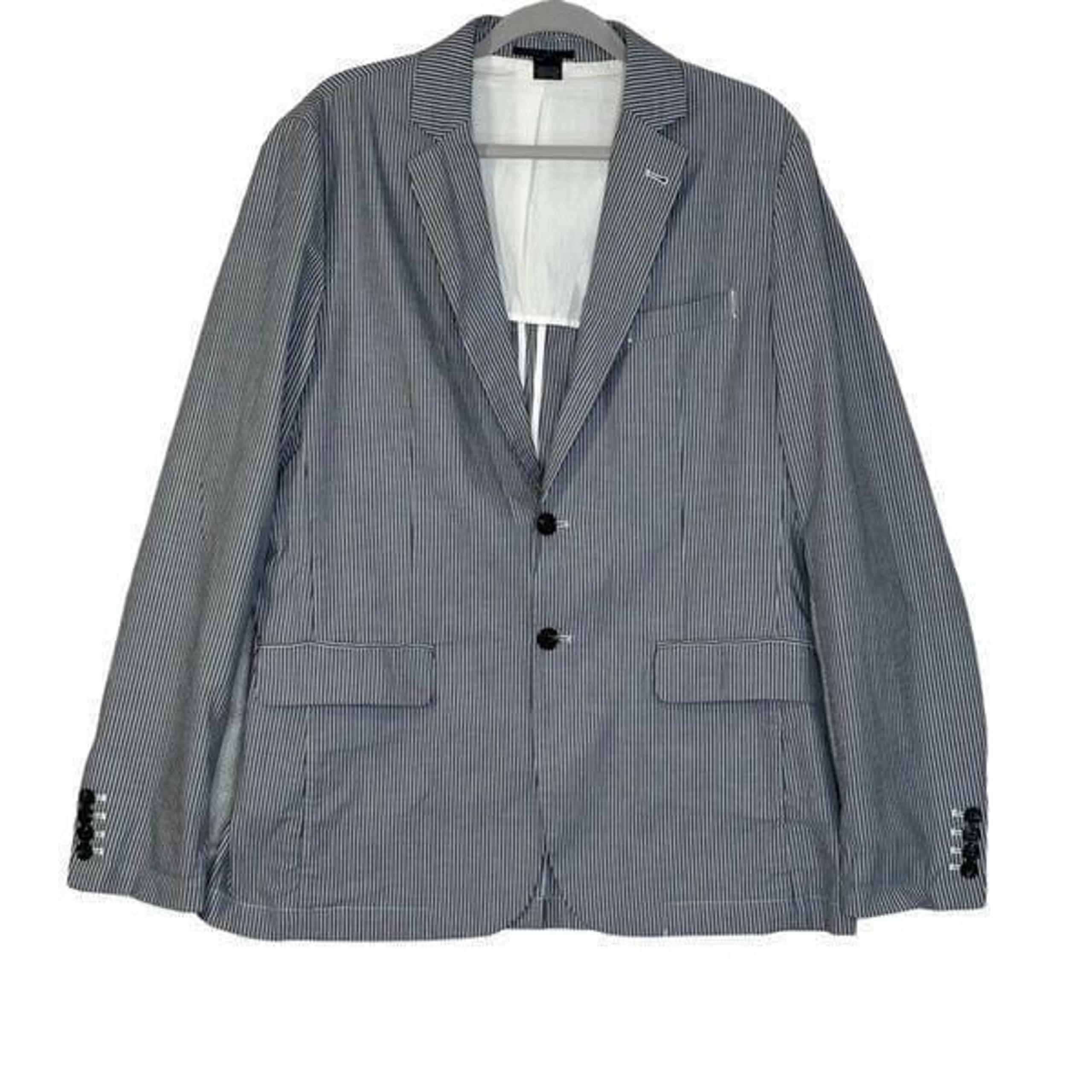 French Connection Blue and White Striped Marine Cotton Blazer | Size L