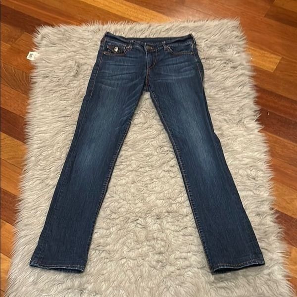 True religion Cora mid rise straight women’s logo blue jeans