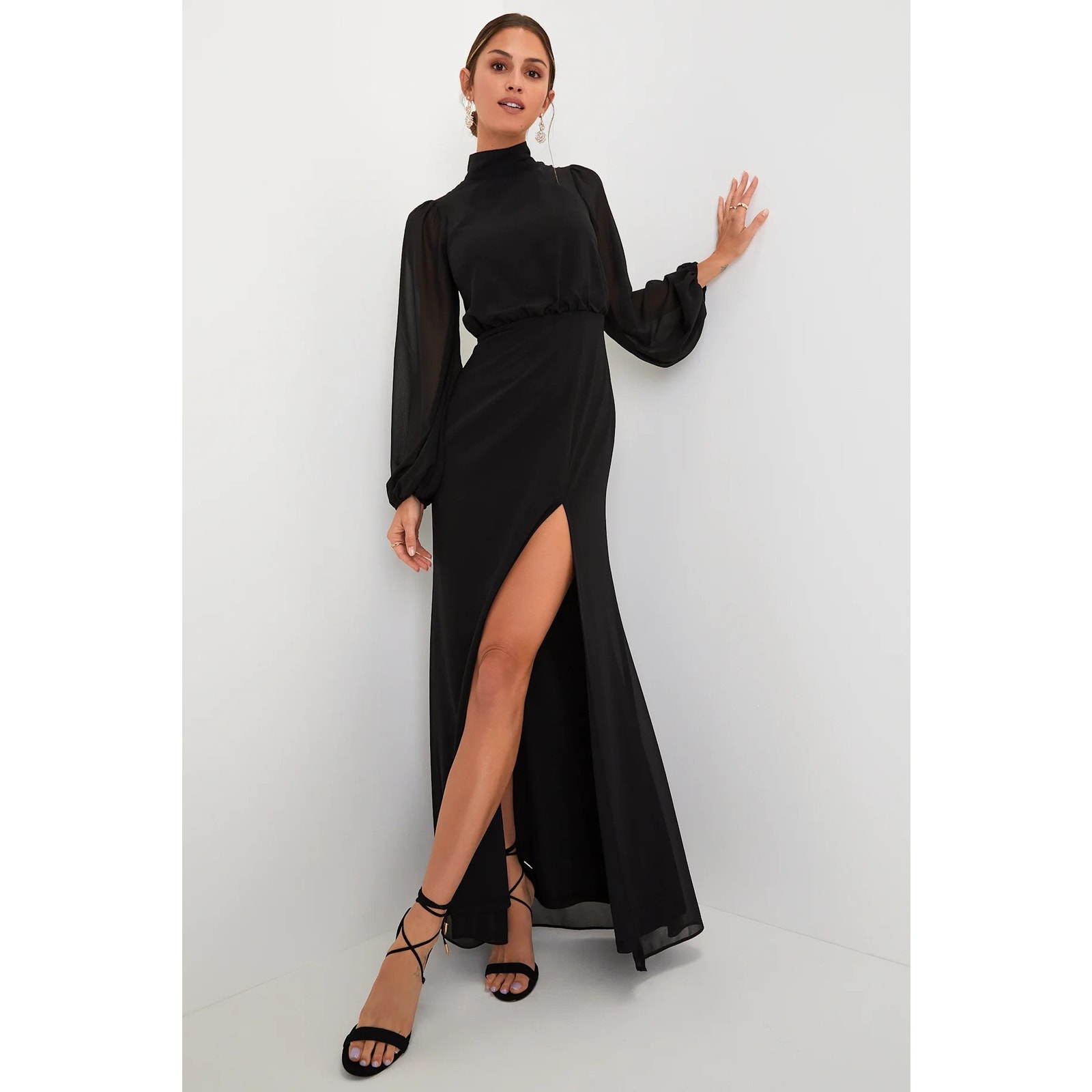 NEW Lulus Graceful Entrance Black Long Sleeve Backless Event Maxi Dress L