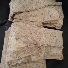 Handmade Pinch Pleat Curtains Beige Floral 2 Panels