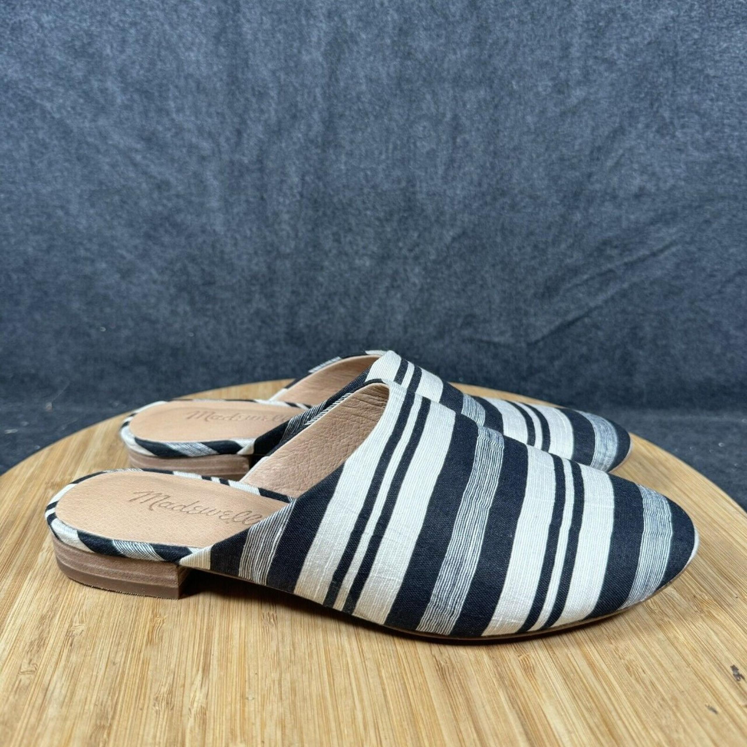 Madewell The Remi Mule Womens 5 Black Grey Striped Slip-On Shoes