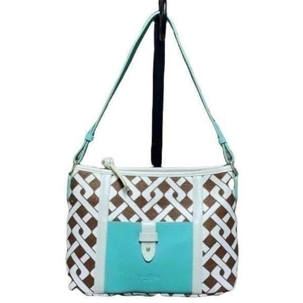 Spartina 449 Brown & Turquoise Madison Dockside Zip Shoulder Bag
