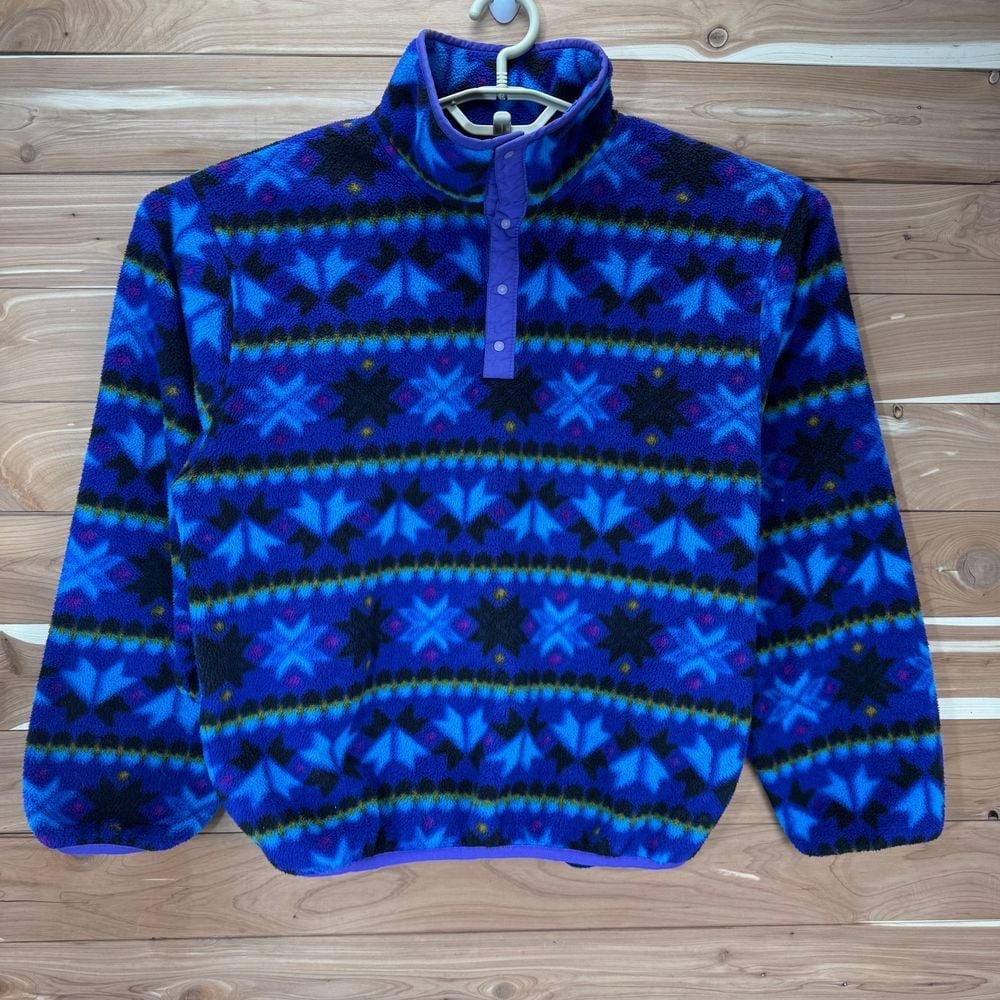Vintage LL Bean 90s Aztec Fleece Snap Sweatshirt Pullover Geometric Size XXL