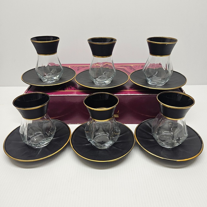 12pc Turkish Tea Set Glass Teacups Saucers Akan Crystal Ince Belli Glasses