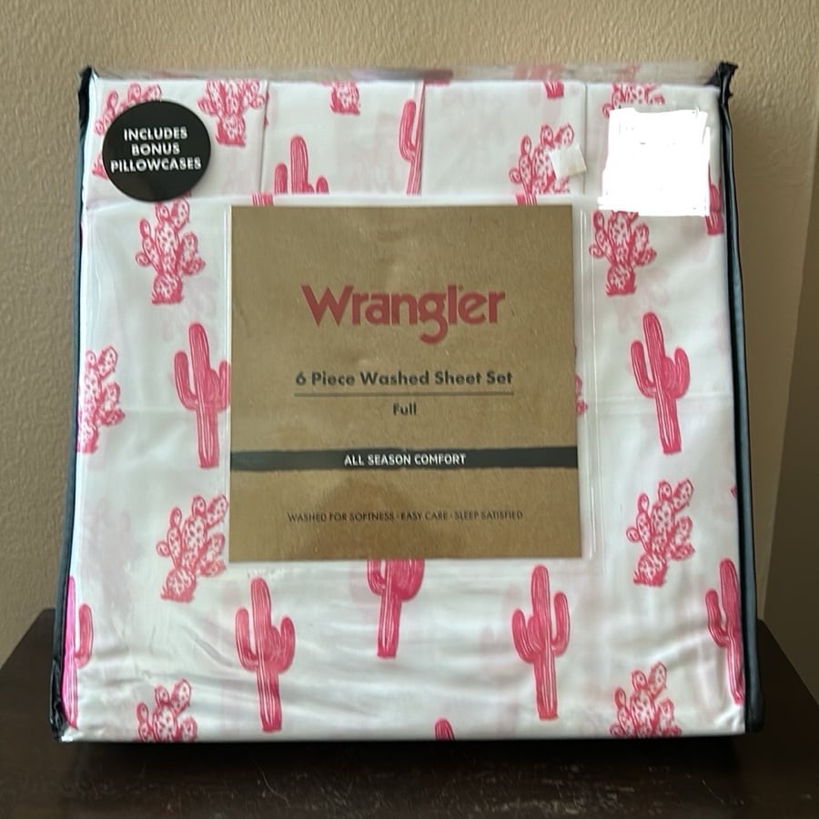 Wrangler 6 Pc Washed Sheet Set Full Cactus Hot Pink New Desert Themed