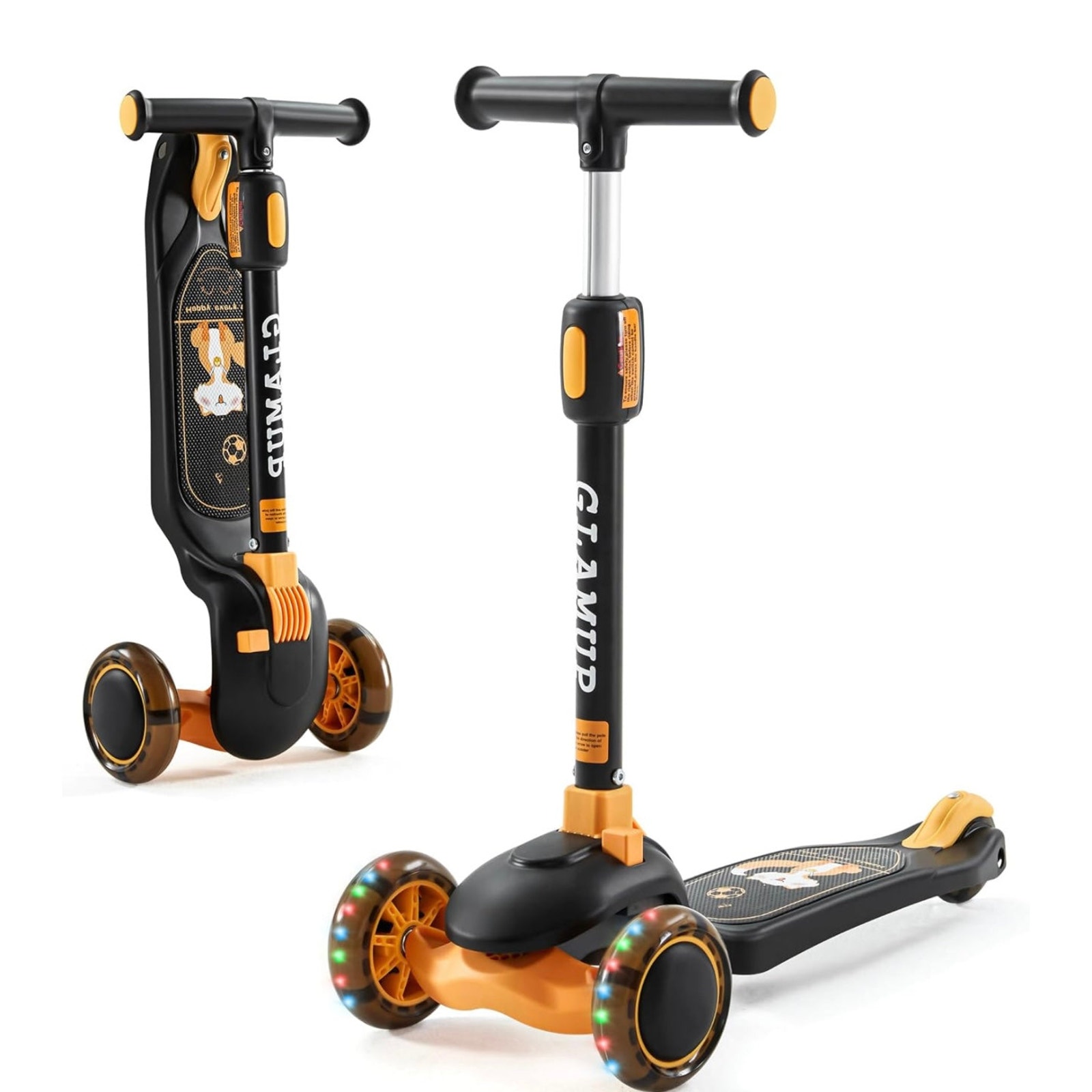 GLAMUP Kids Kick Scooter, Light-Up Wheels, Adjustable, Easy-Folding,Open Box