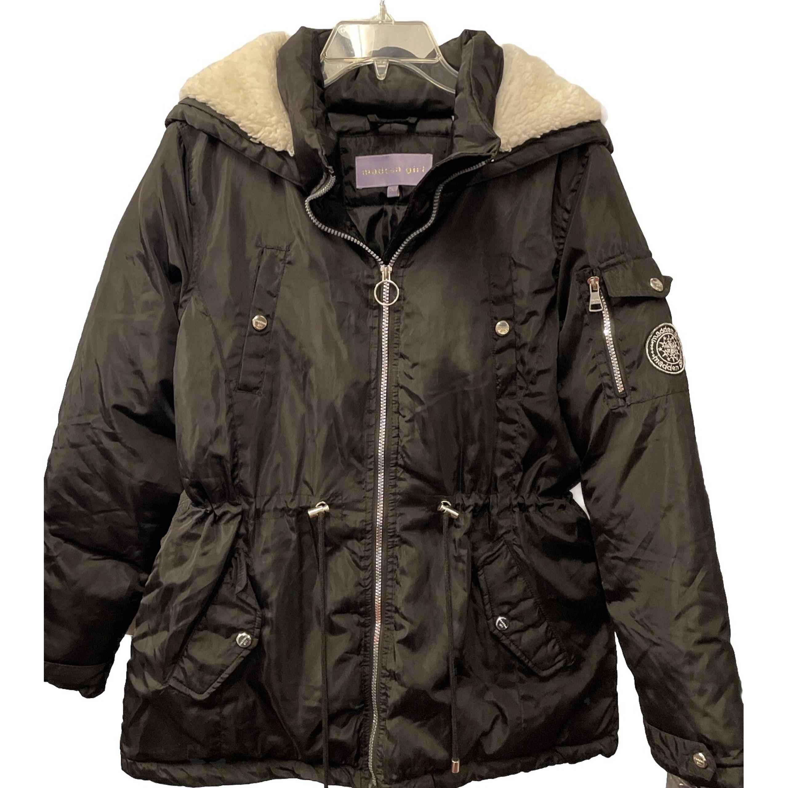 Madden Girl Size Large Full Zip Hooded Puffer Jacket Black