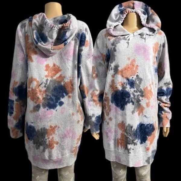 Victorias Secret Pink Cozy Fleece Dress Hoodie Pullover long sleeve tie dye XL