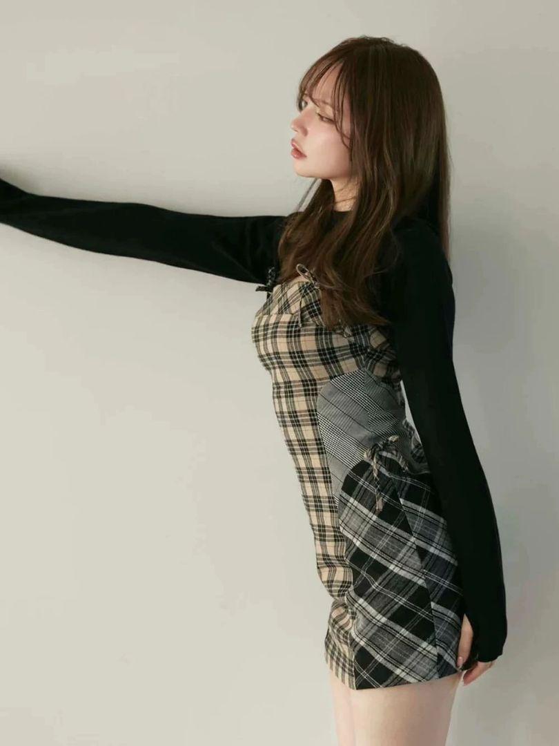 Andmary Khy check set dress + black clothes S