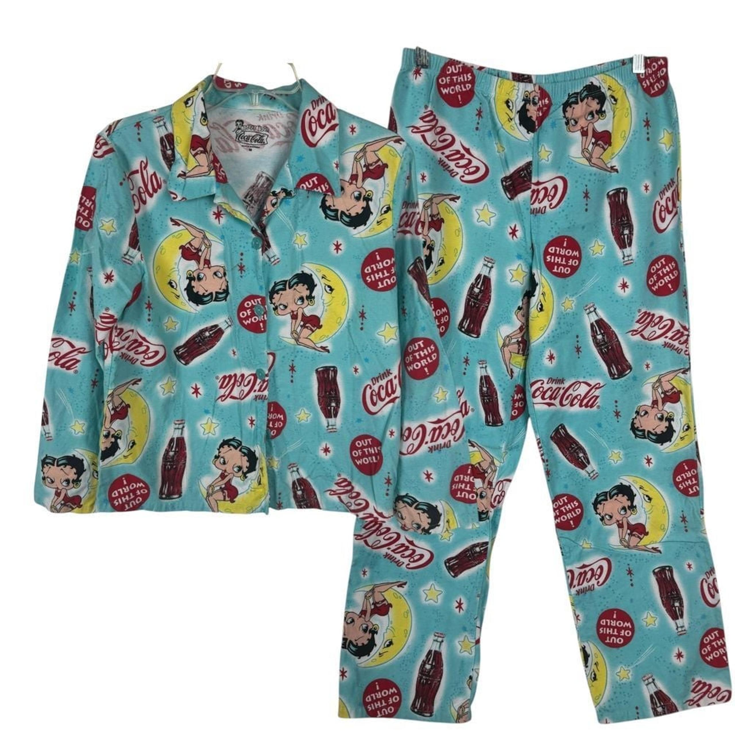 Betty Boop Coca Cola Pajama Set Womens Size Medium Y2K Retro Lounge Rare Cartoon
