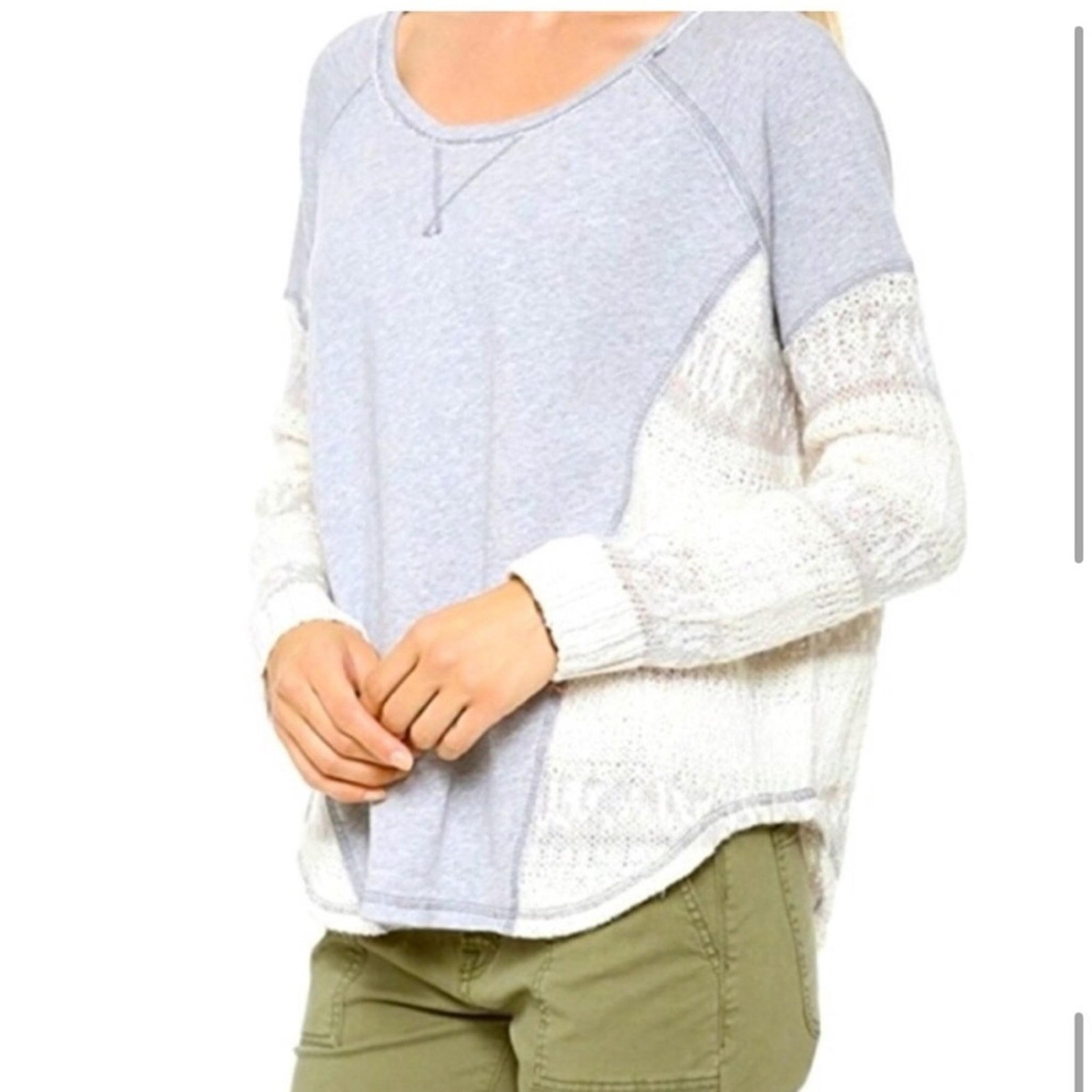 Free People Beautiful Sinner gray cream sweater mixed knit top size Medium