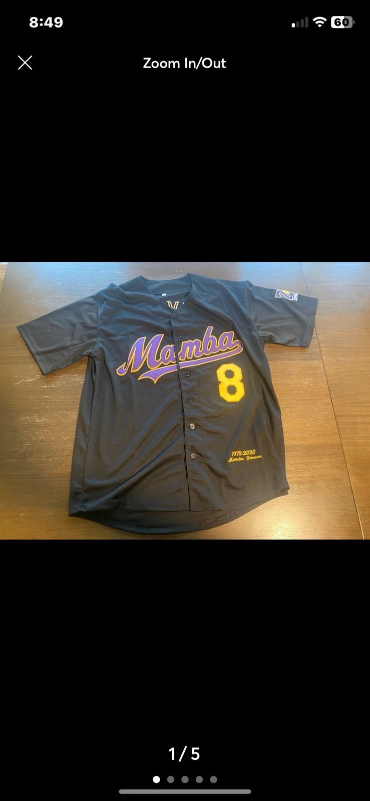 Kobe Bryant LA Lakers Los Angeles Lakers Baseball Jersey NBA Basketball Large L