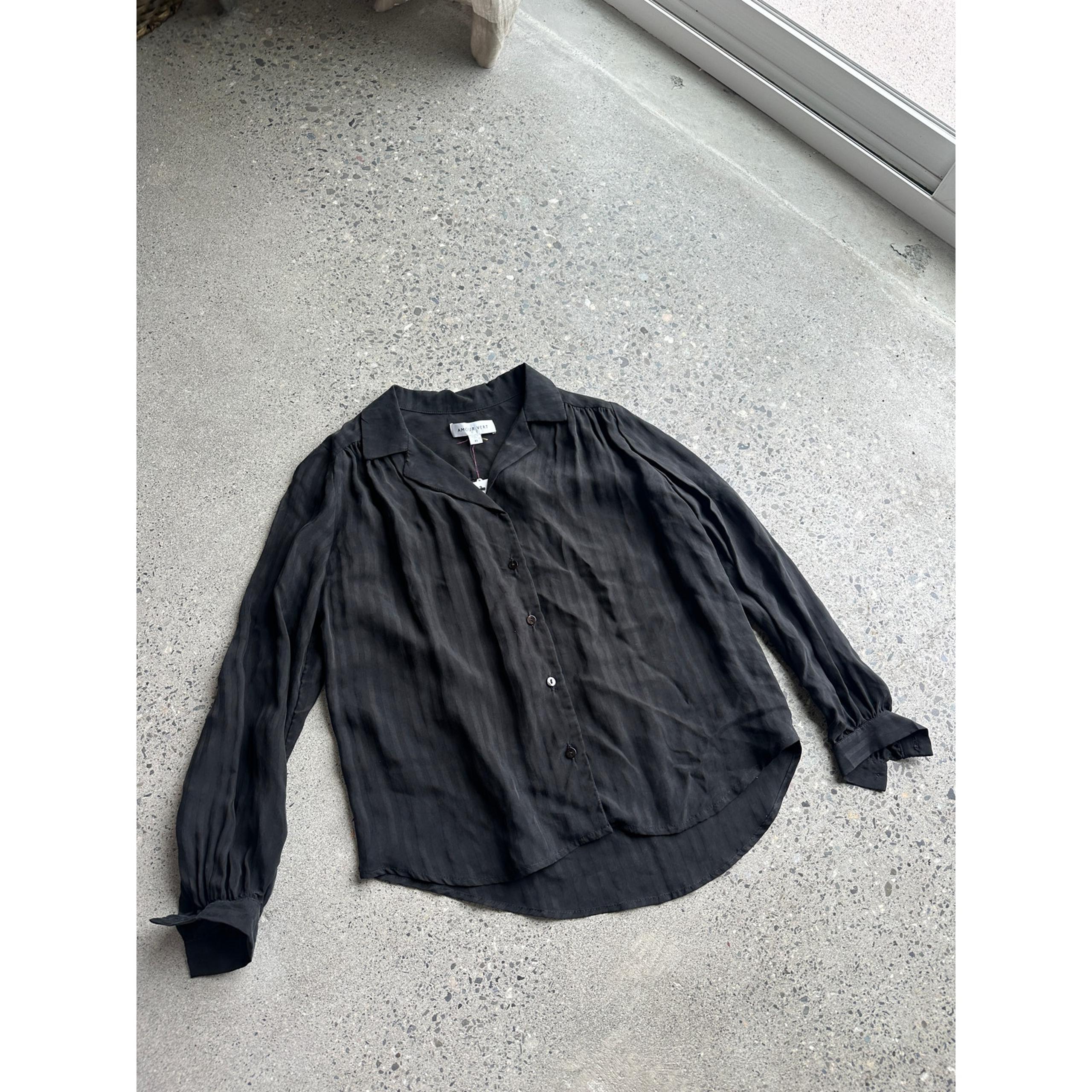 Amour Vert Women's XS Top Black Pinstripe Button Down NWT Bernice Blouse