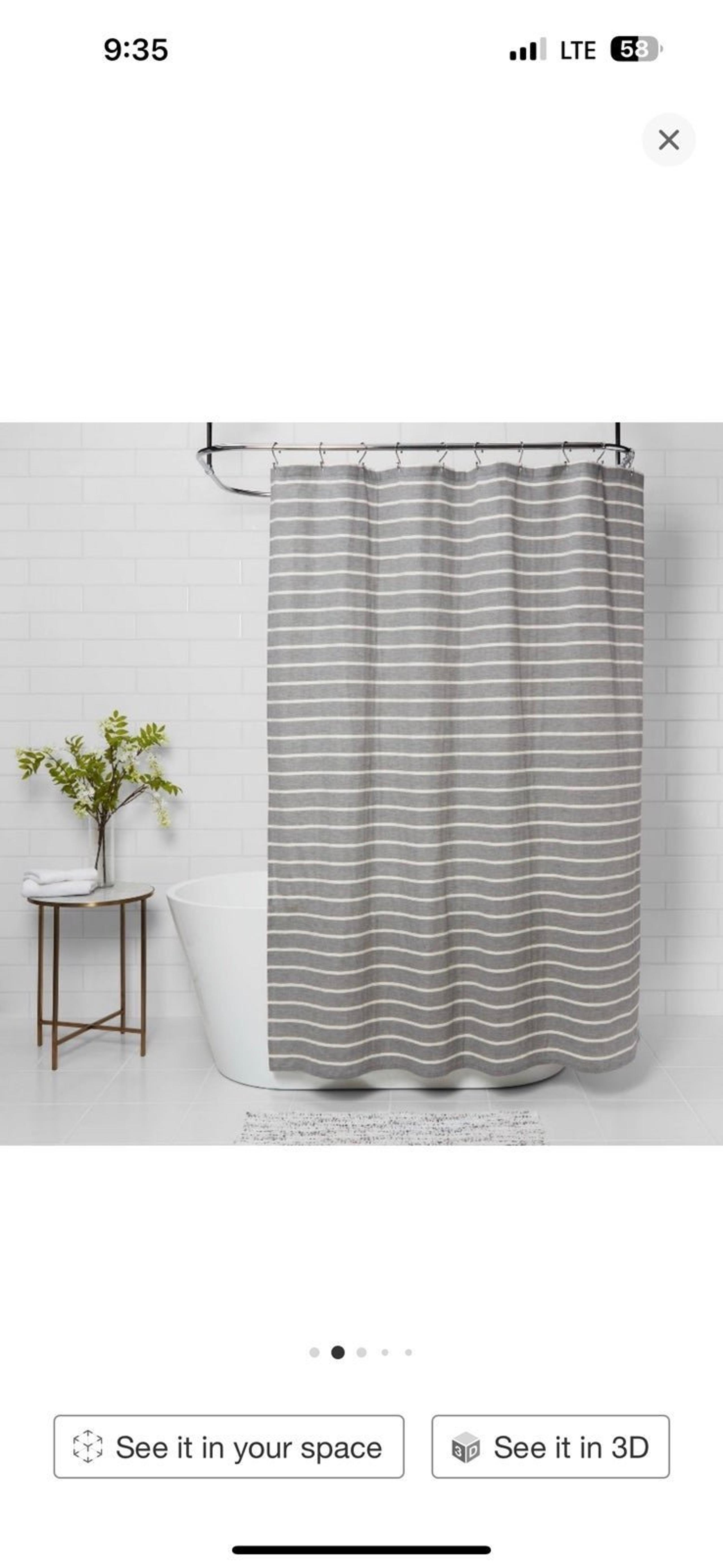 Threshold gray stripped shower curtain